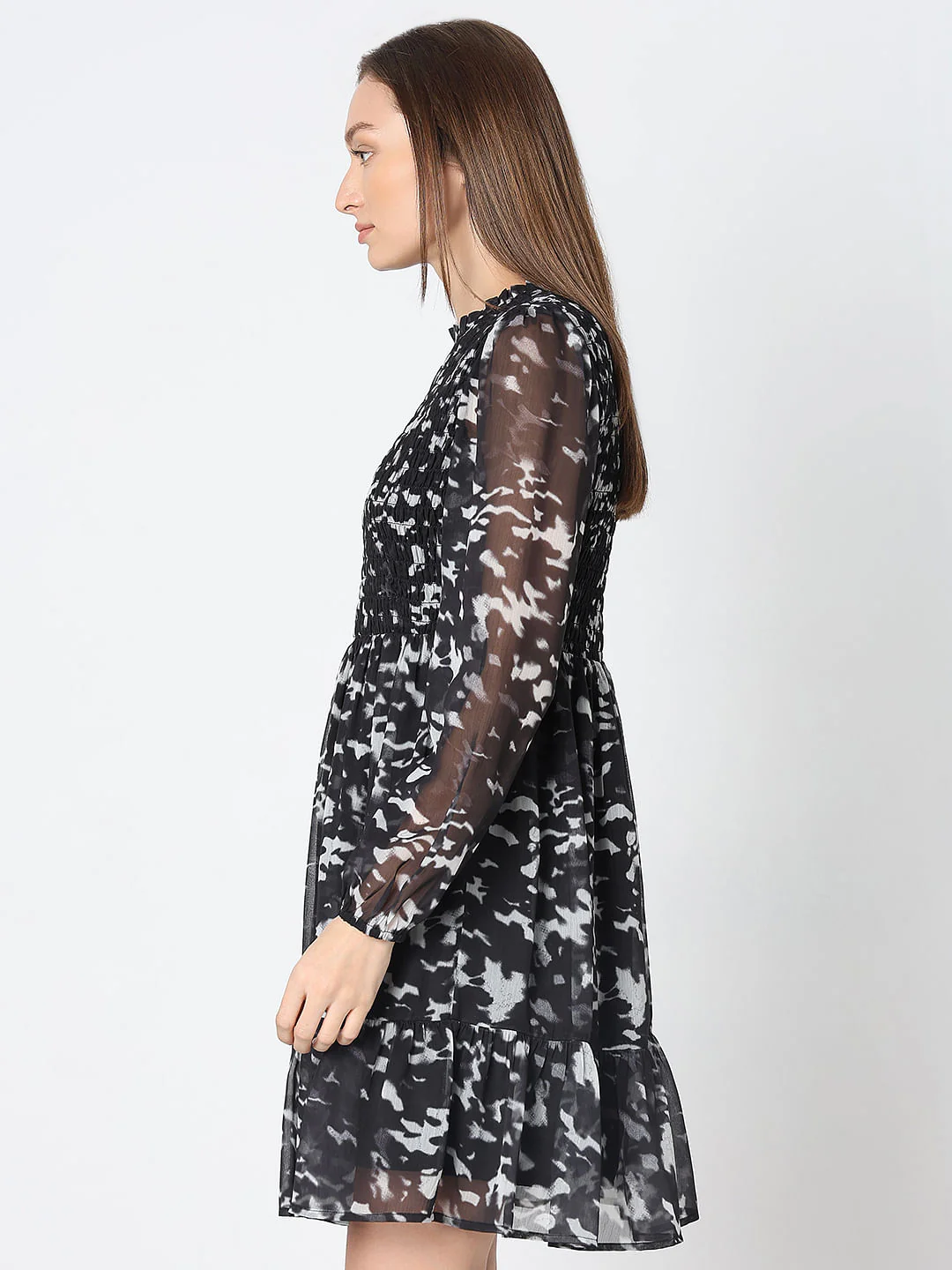 Black Printed Sheer Dress - Image 3