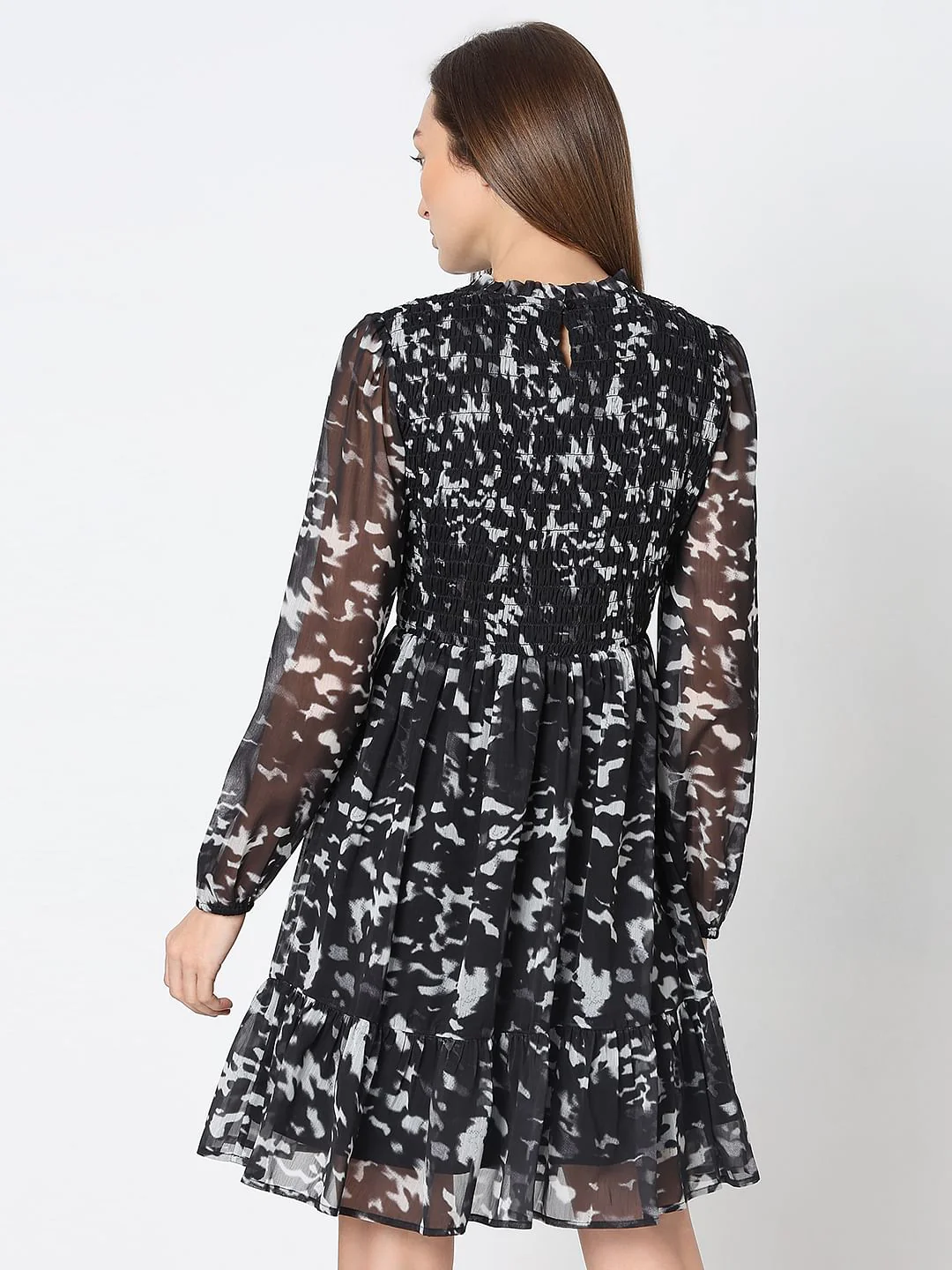 Black Printed Sheer Dress - Image 4