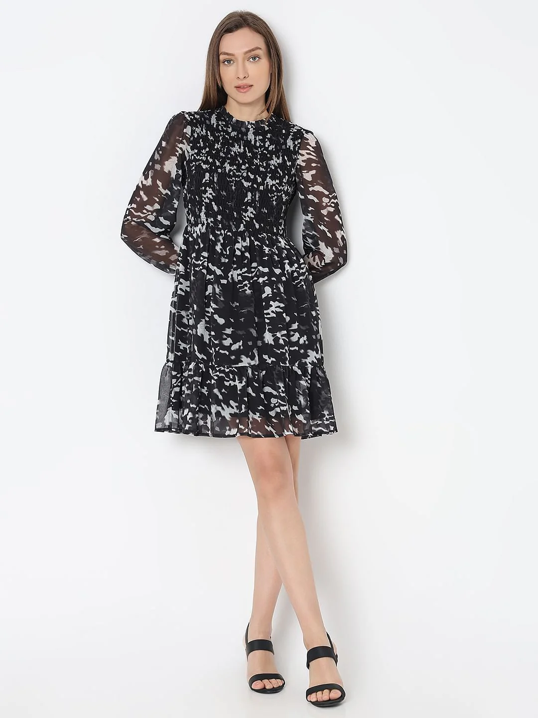 Black Printed Sheer Dress - Image 5