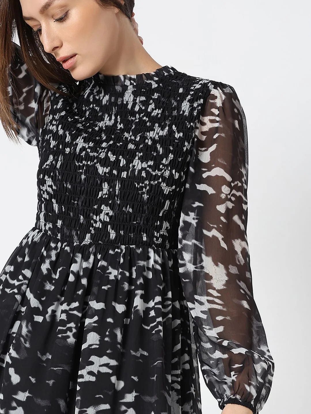 Black Printed Sheer Dress - Image 6