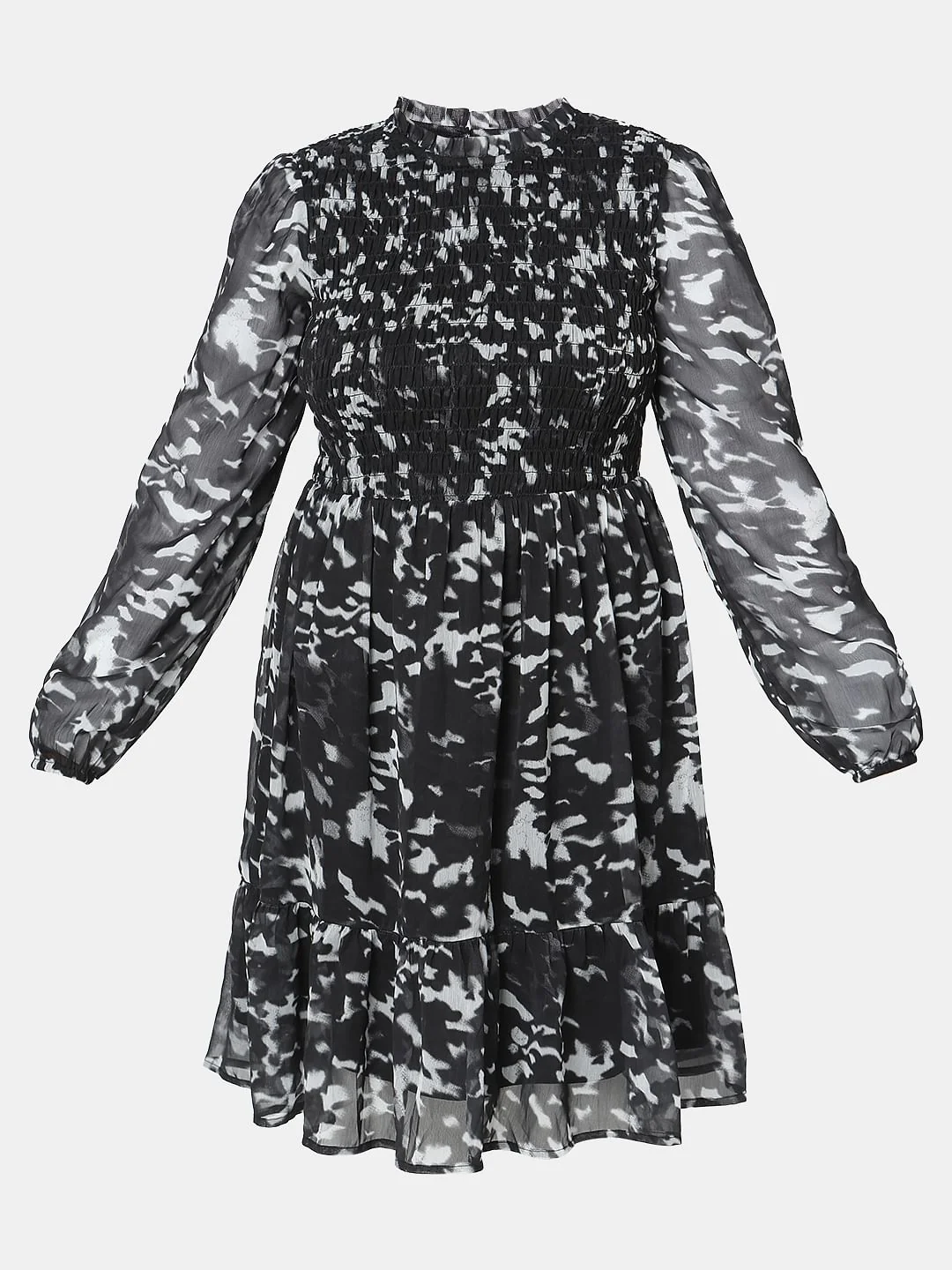 Black Printed Sheer Dress - Image 7