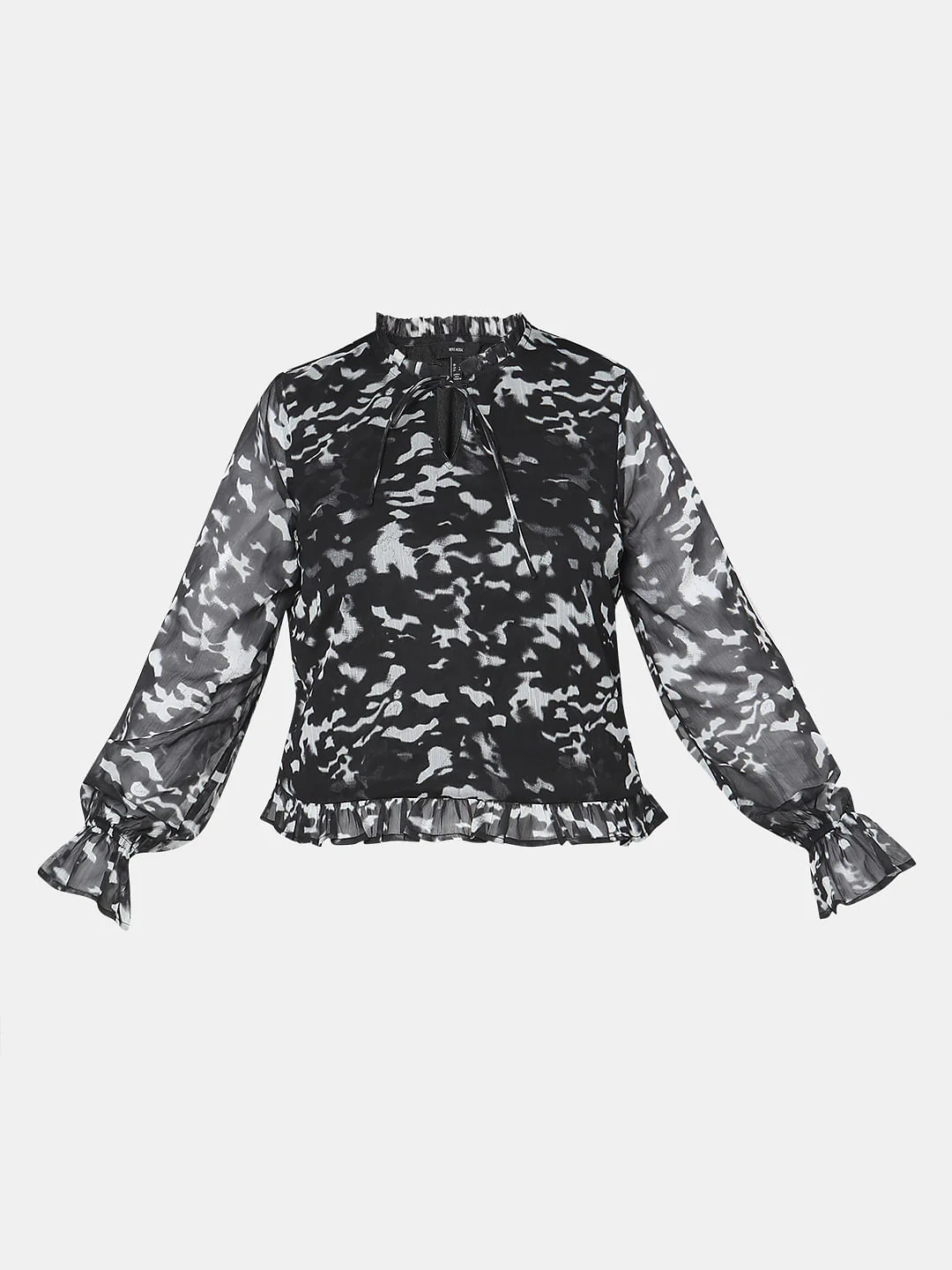 Black Printed Sheer Top - Image 7