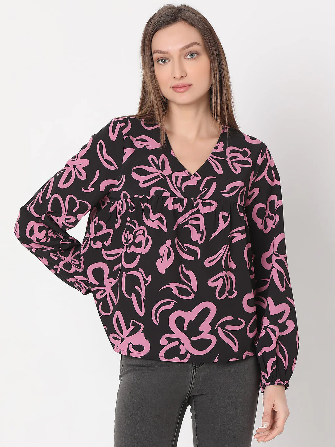 Black Floral Print Top - Image 2