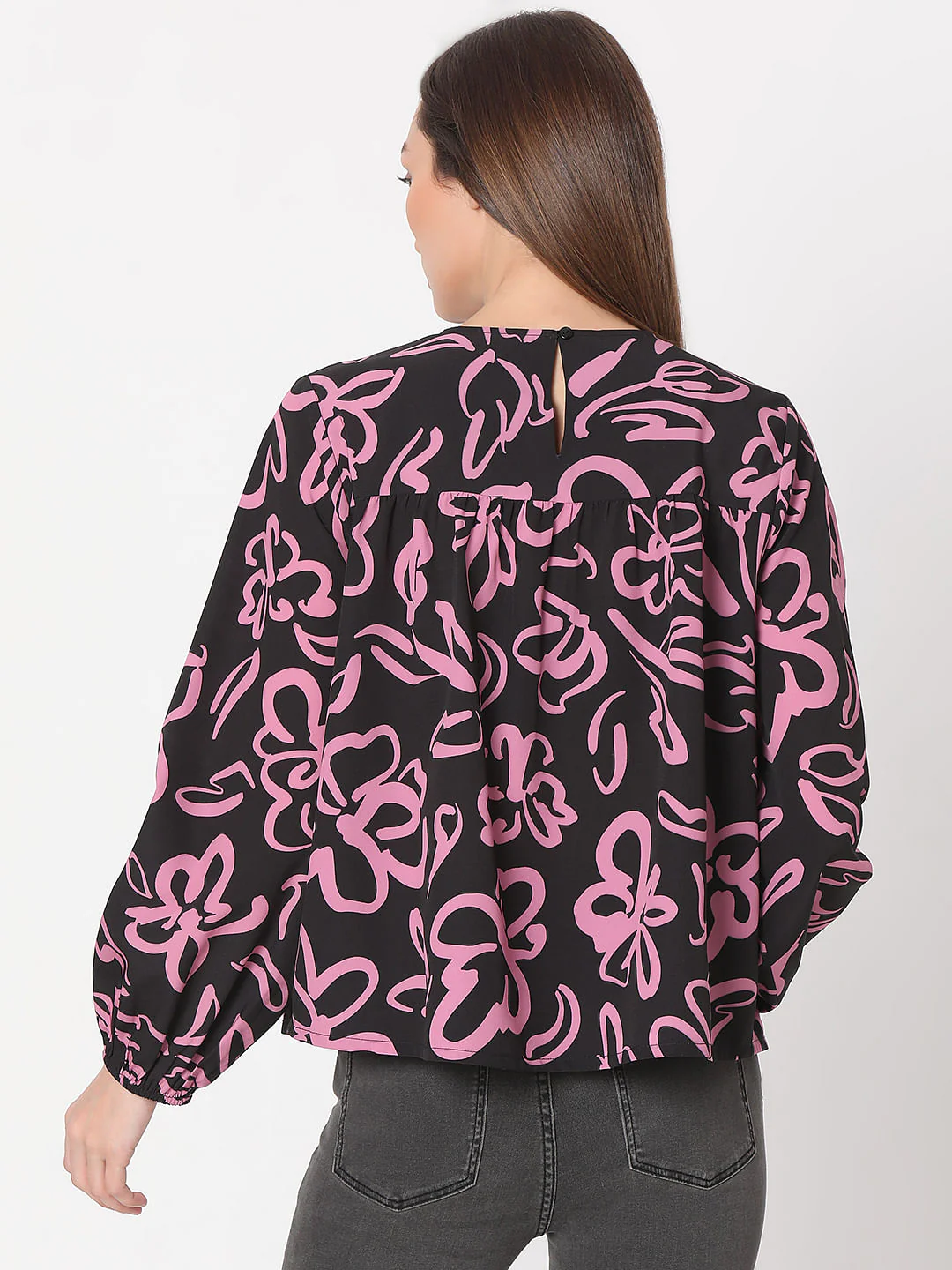 Black Floral Print Top - Image 4