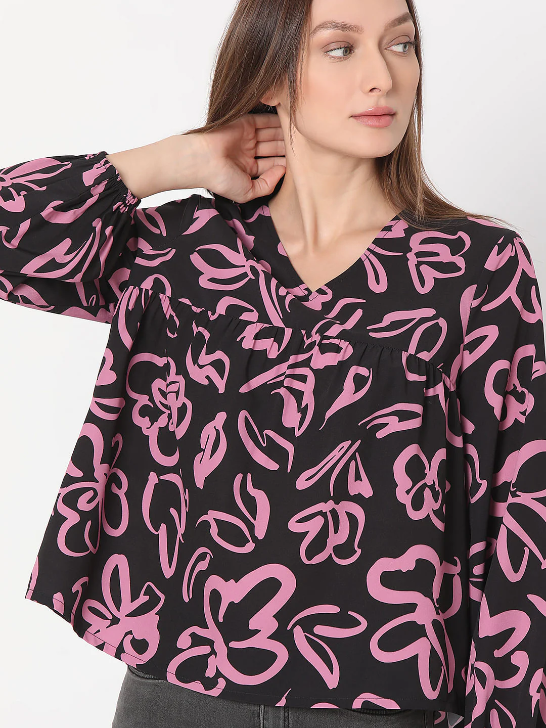 Black Floral Print Top - Image 6
