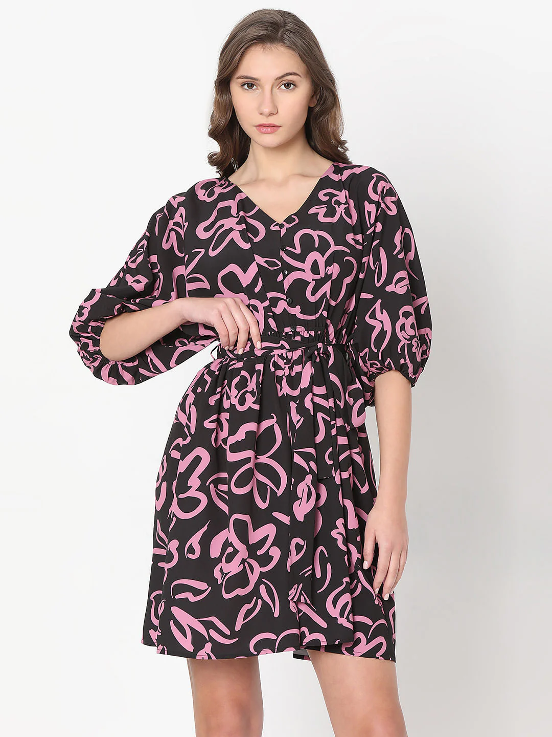 Black Abstract Floral Print Dress - Image 2