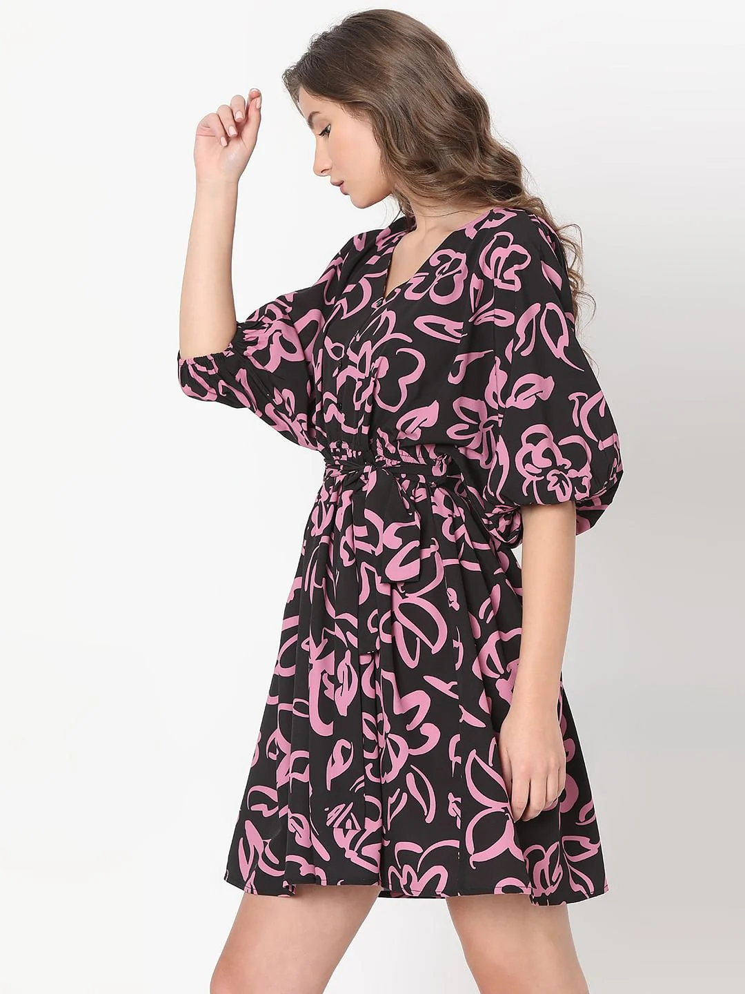 Black Abstract Floral Print Dress - Image 3