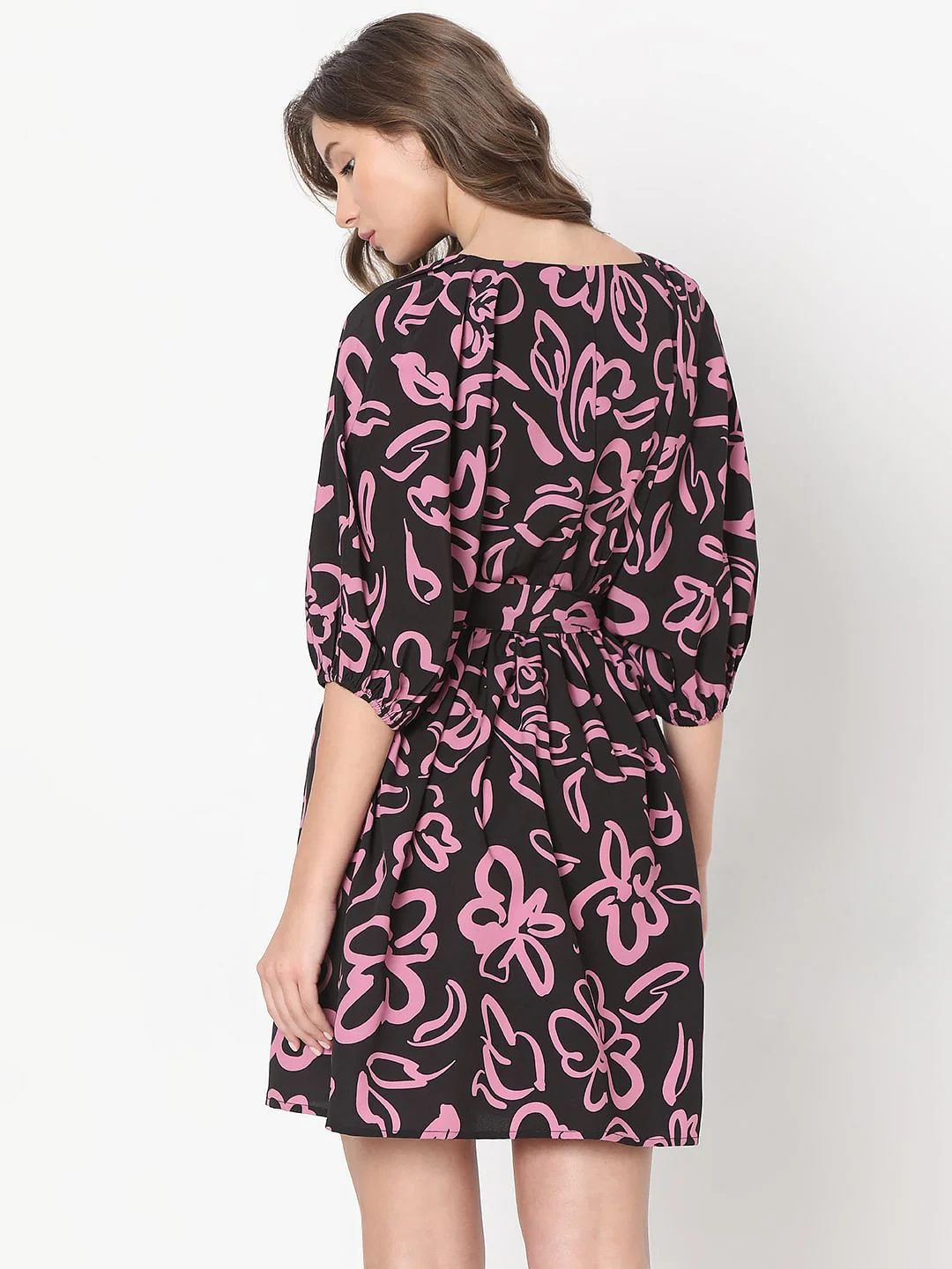 Black Abstract Floral Print Dress - Image 4