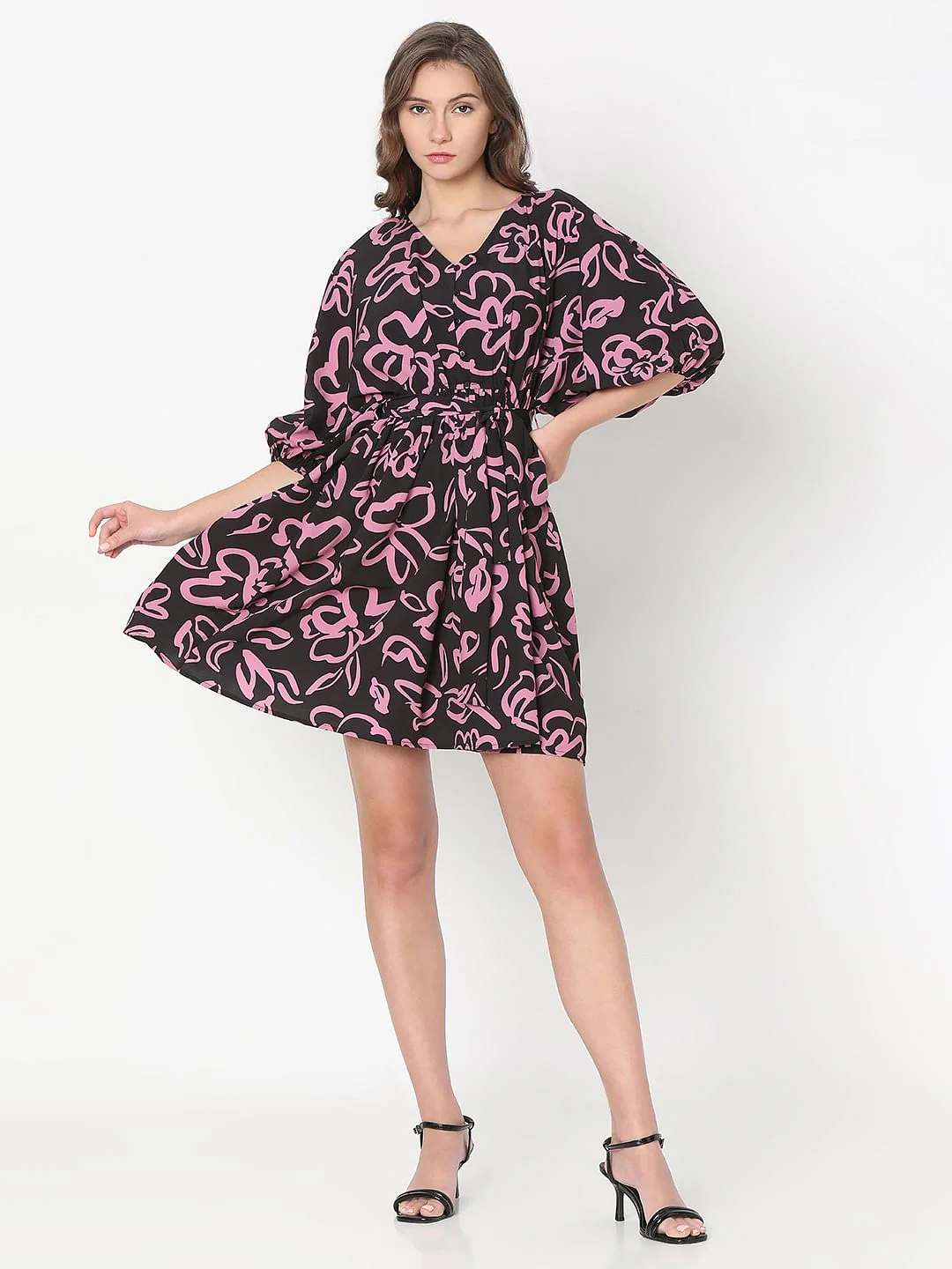 Black Abstract Floral Print Dress - Image 5