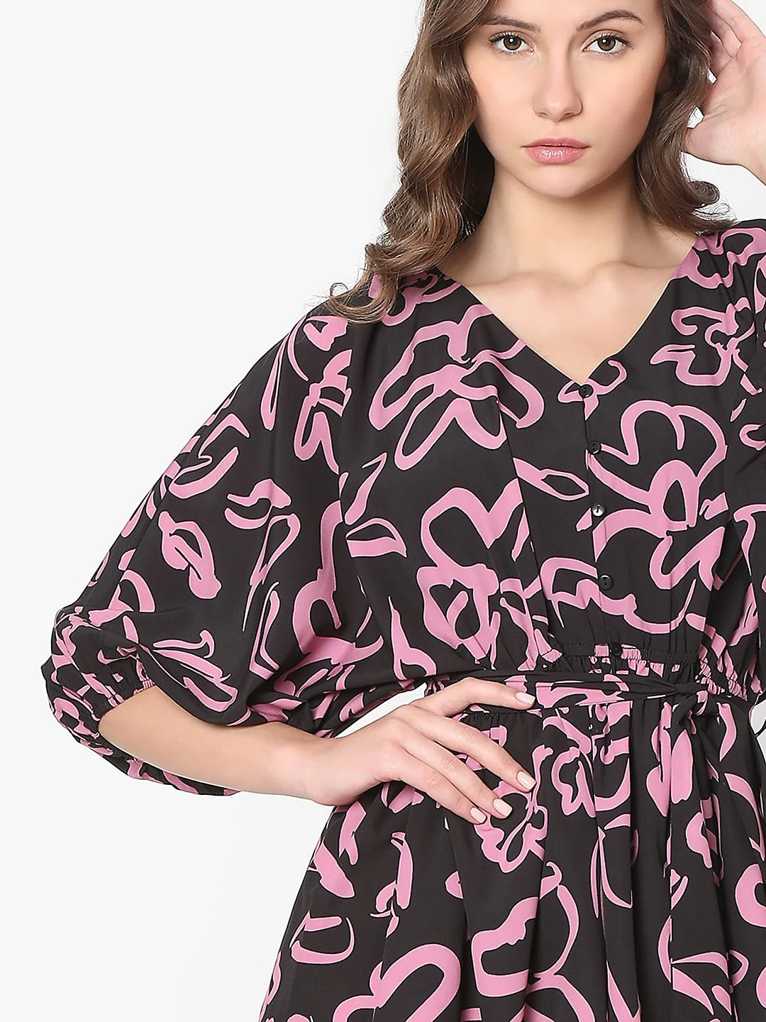 Black Abstract Floral Print Dress - Image 6
