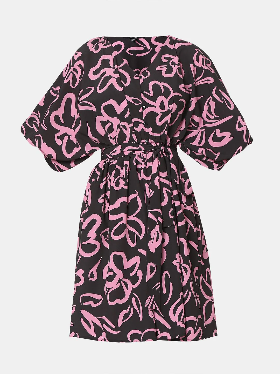 Black Abstract Floral Print Dress - Image 7