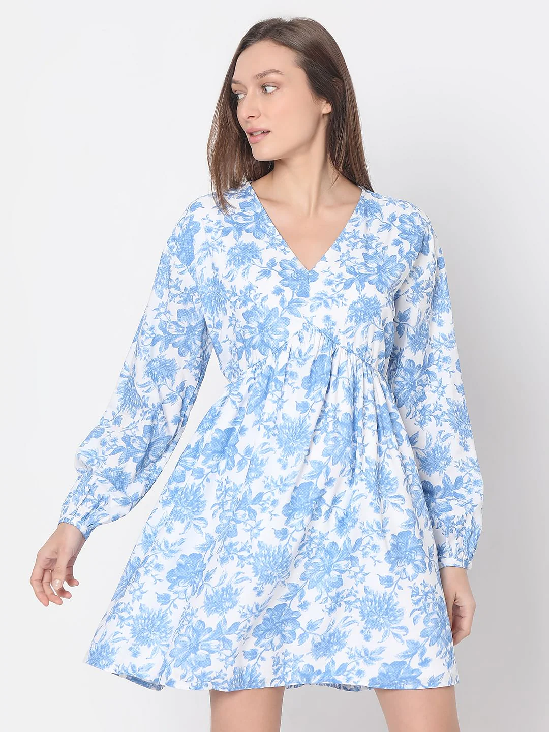 Blue Floral Print Dress - Image 2