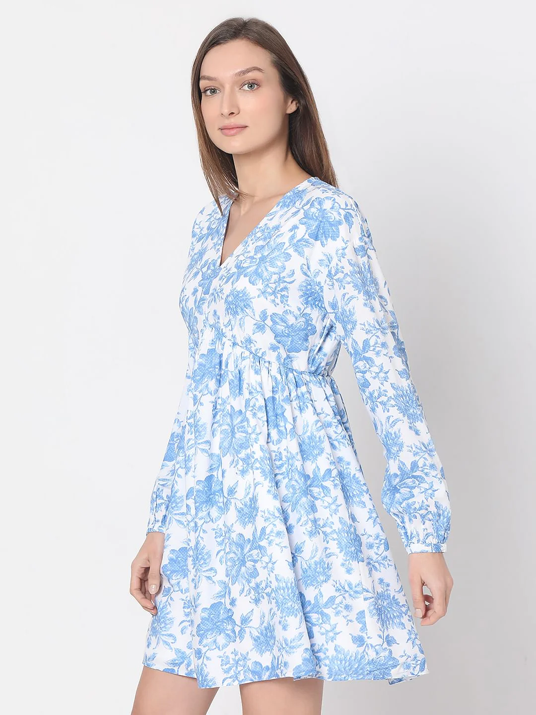 Blue Floral Print Dress - Image 3