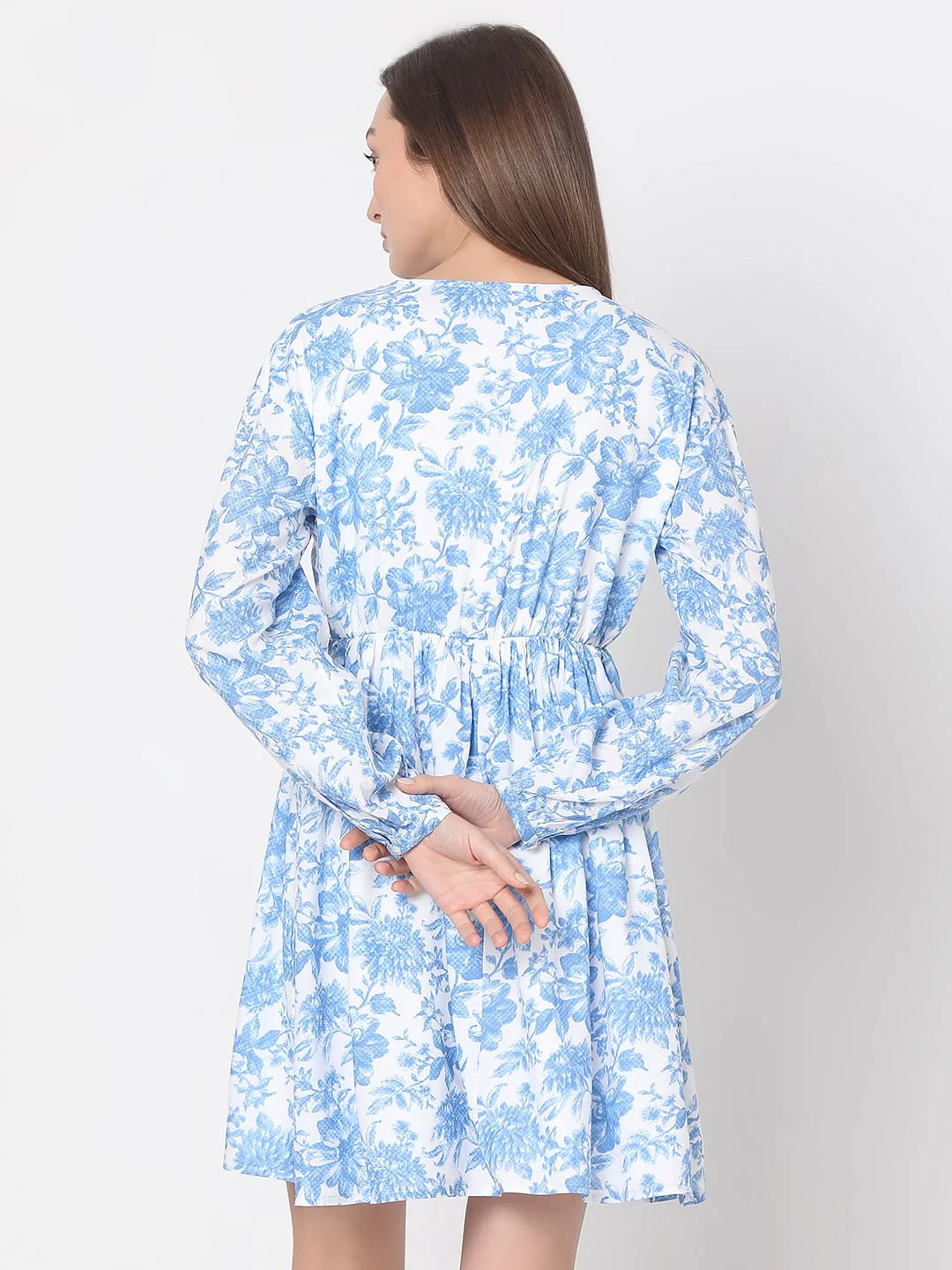 Blue Floral Print Dress - Image 4