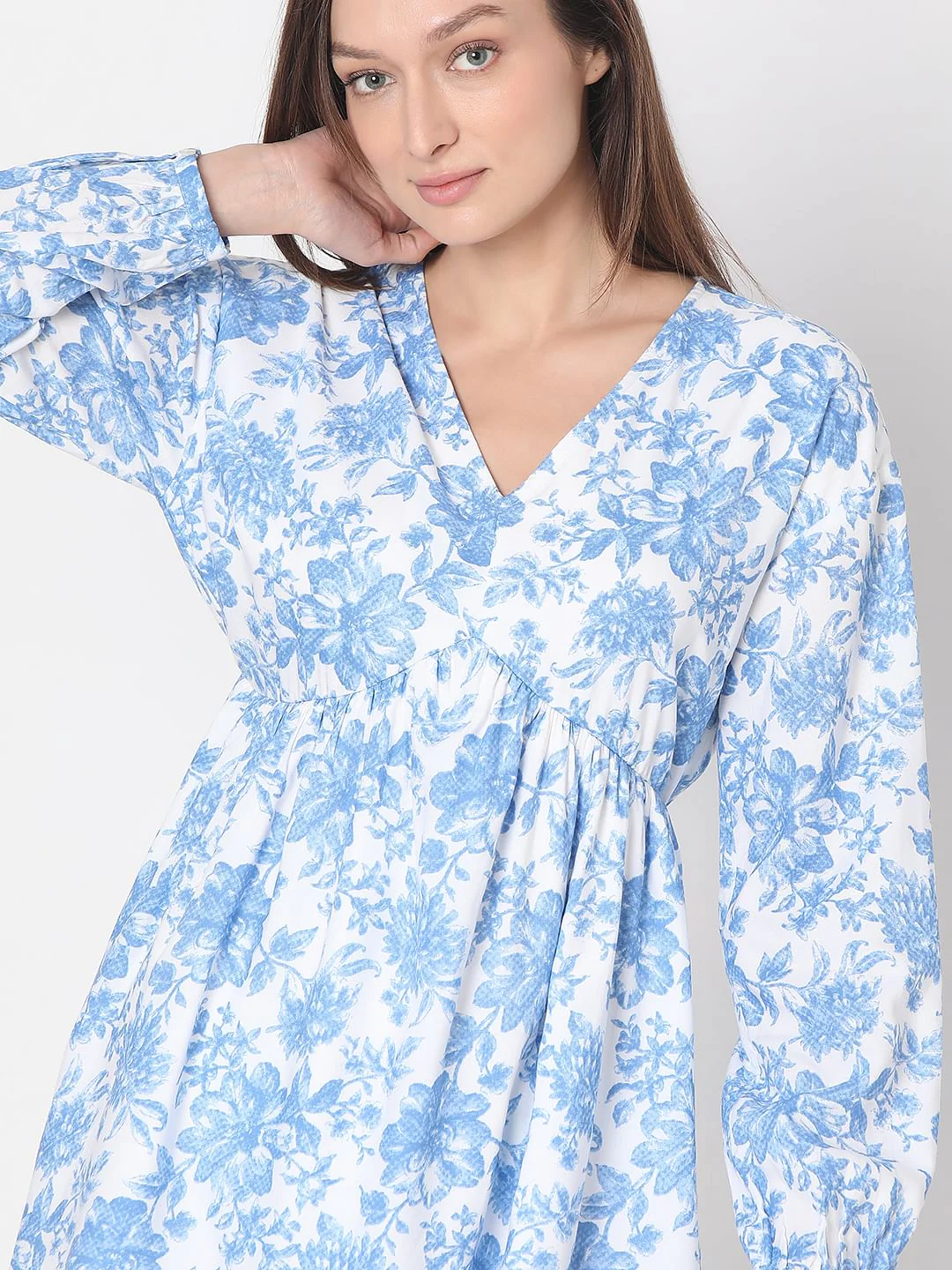 Blue Floral Print Dress - Image 6
