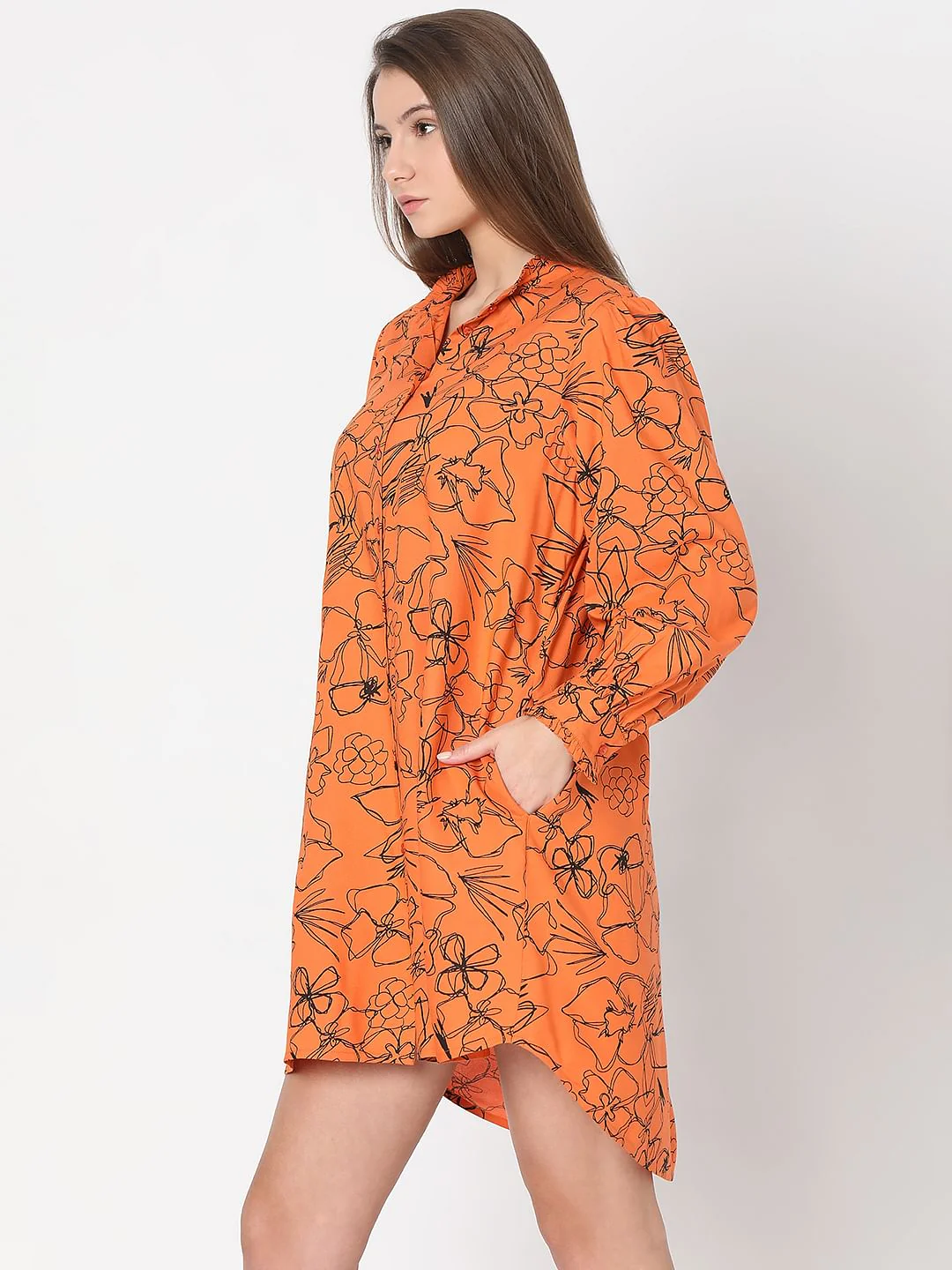 Orange Floral Shift Dress - Image 3