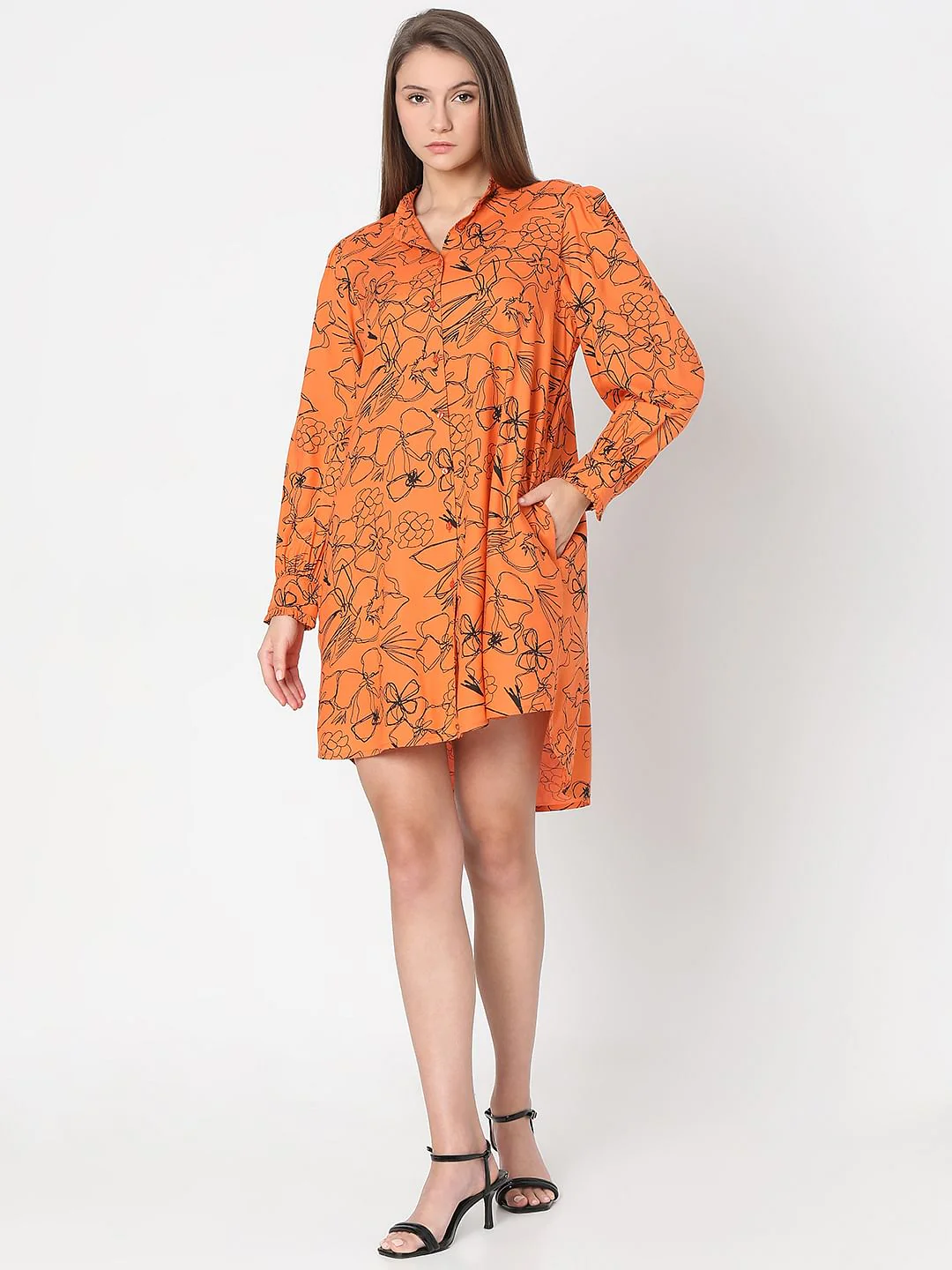 Orange Floral Shift Dress - Image 5