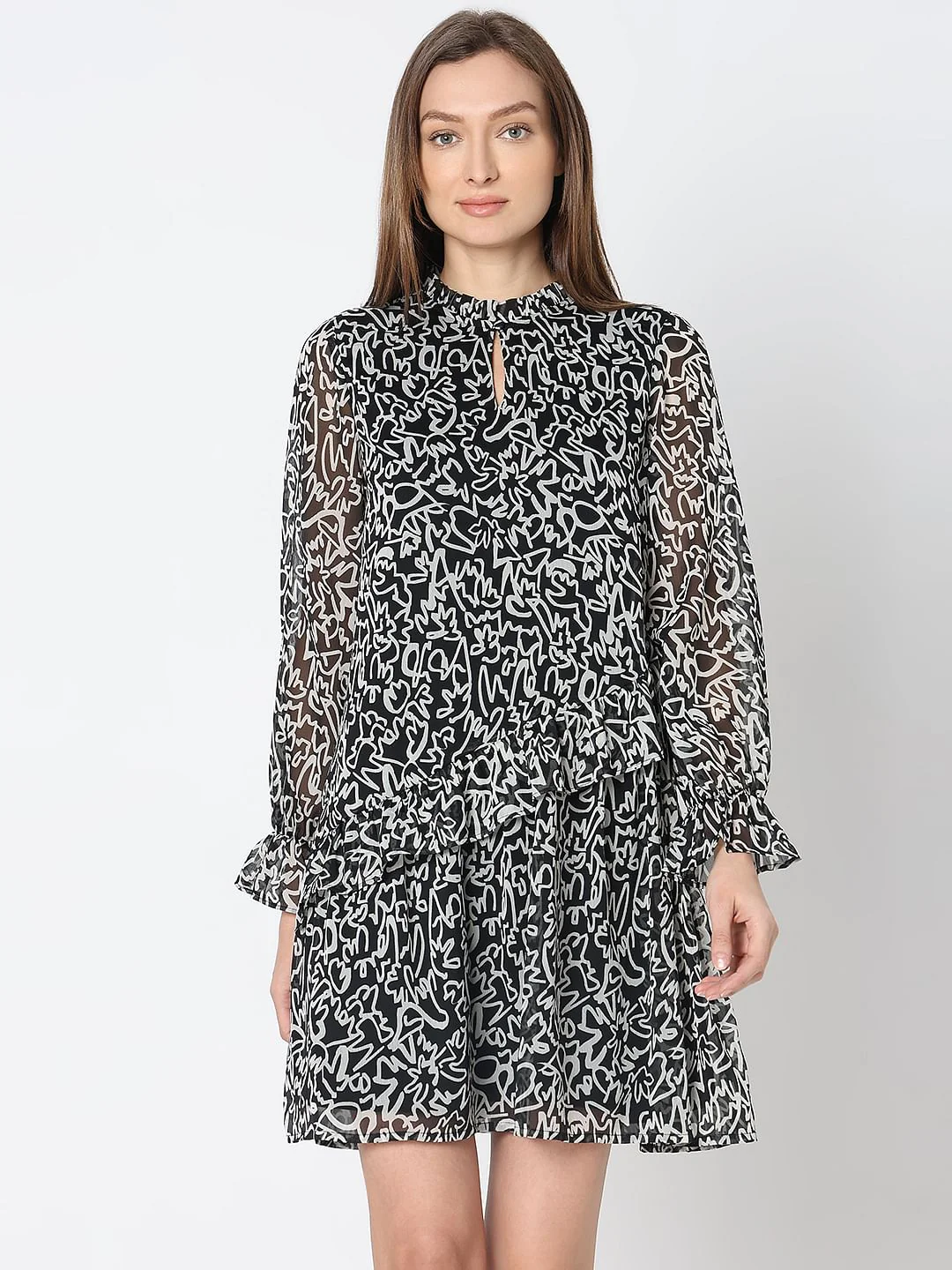 Black Printed Mini Dress - Image 2