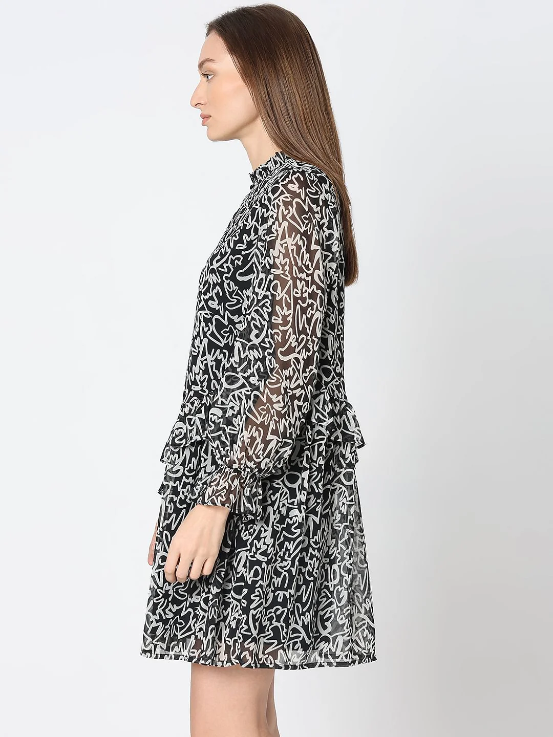 Black Printed Mini Dress - Image 3