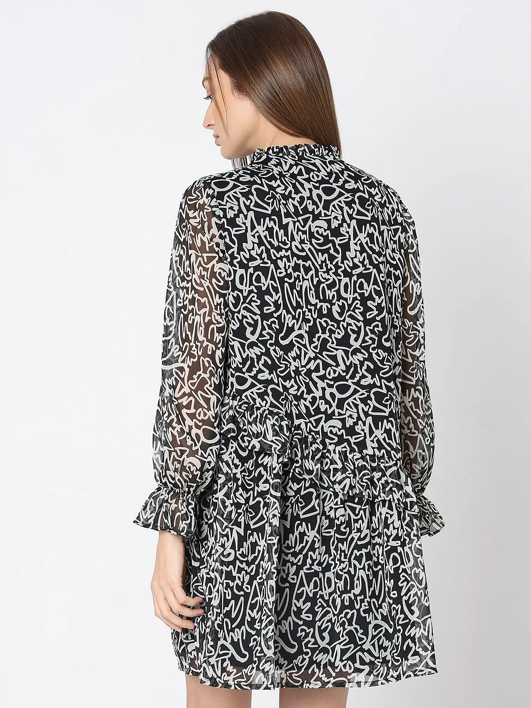Black Printed Mini Dress - Image 4