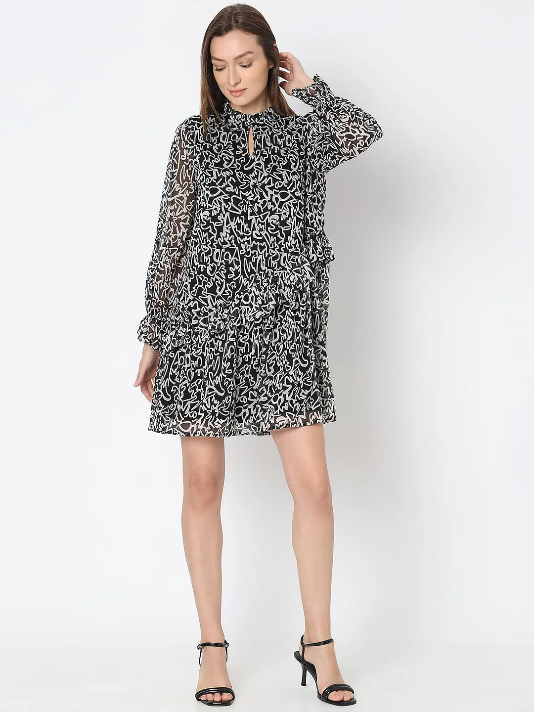 Black Printed Mini Dress - Image 5