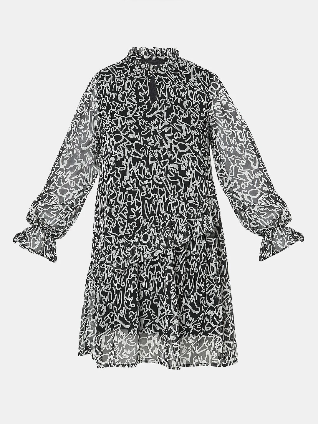 Black Printed Mini Dress - Image 7