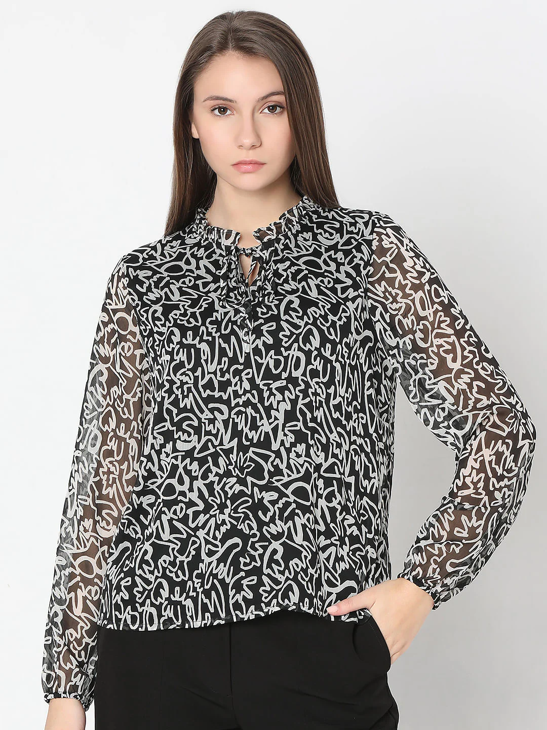 Black Abstract Print Top - Image 2
