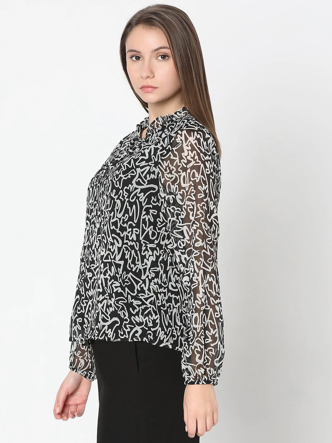 Black Abstract Print Top - Image 3