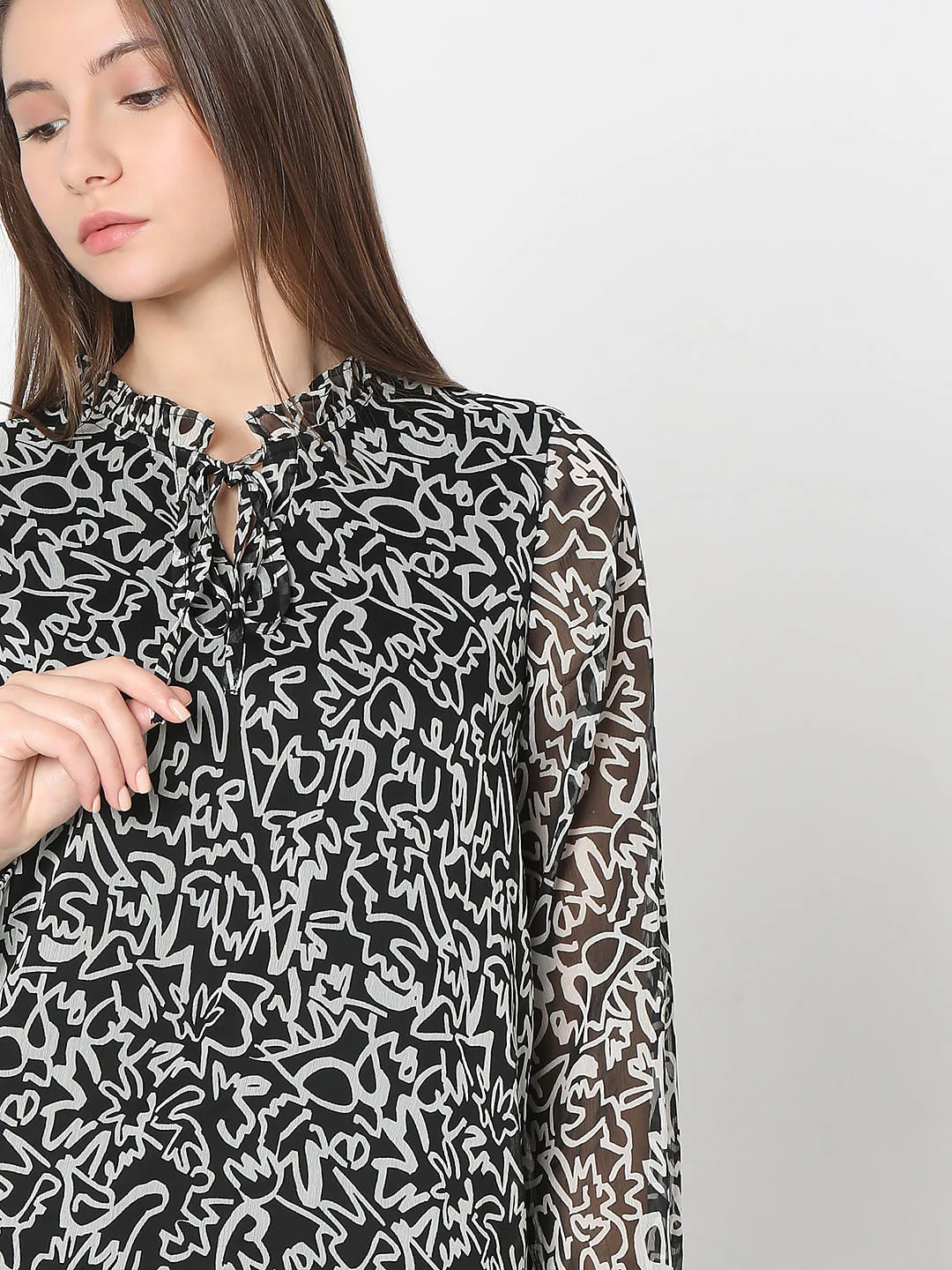 Black Abstract Print Top - Image 6