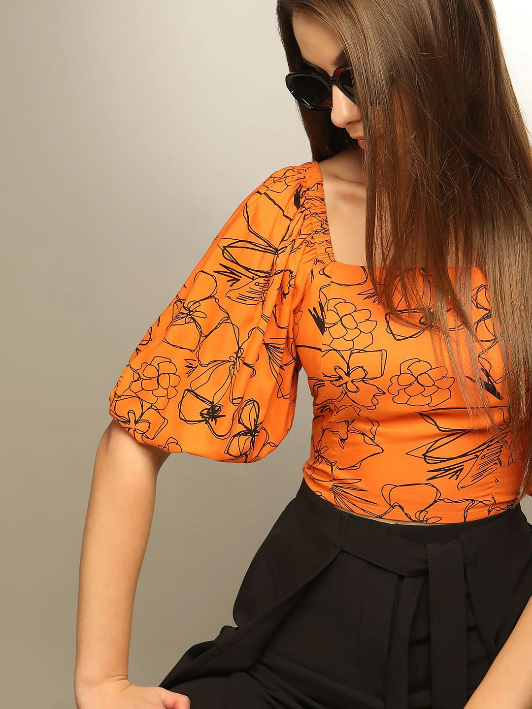 Orange Floral Cropped Top