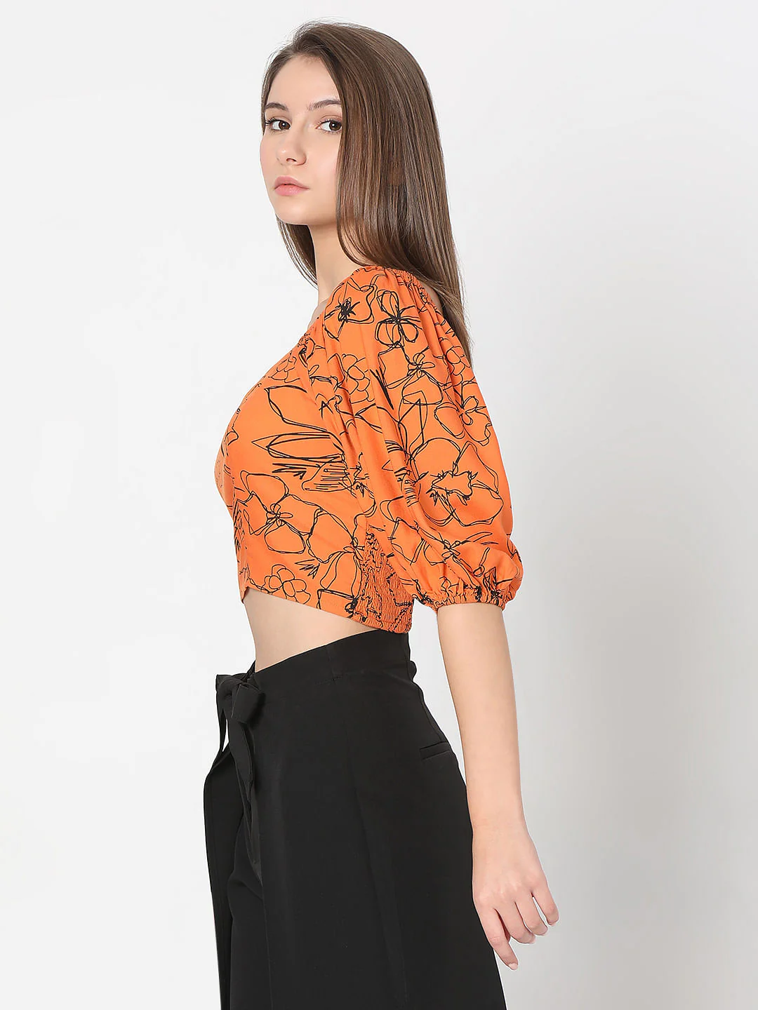Orange Floral Cropped Top - Image 3