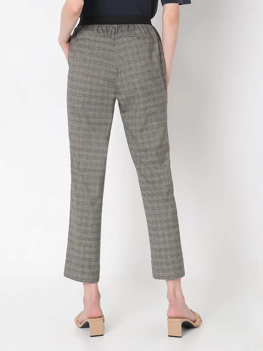 Grey & Yellow Mid Rise Check Pants - Image 4