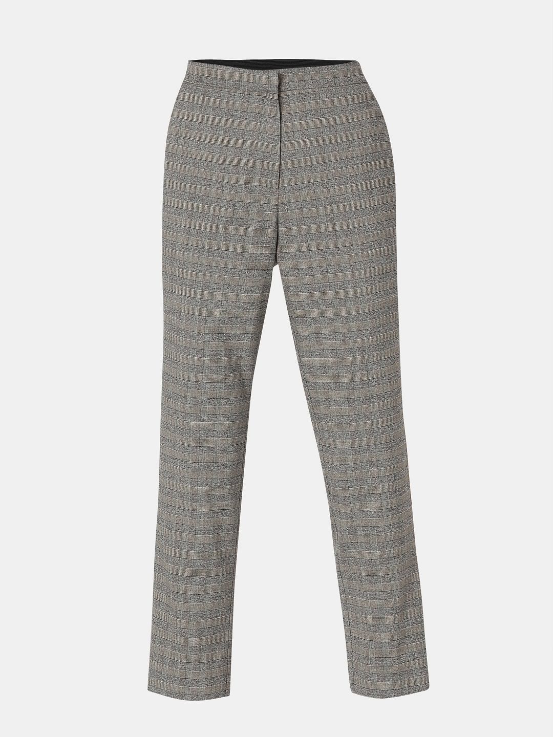 Grey & Yellow Mid Rise Check Pants - Image 7