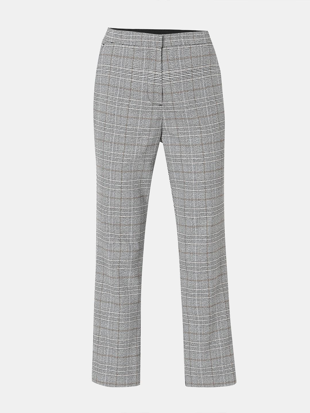 Grey Mid Rise Check Pants - Image 7