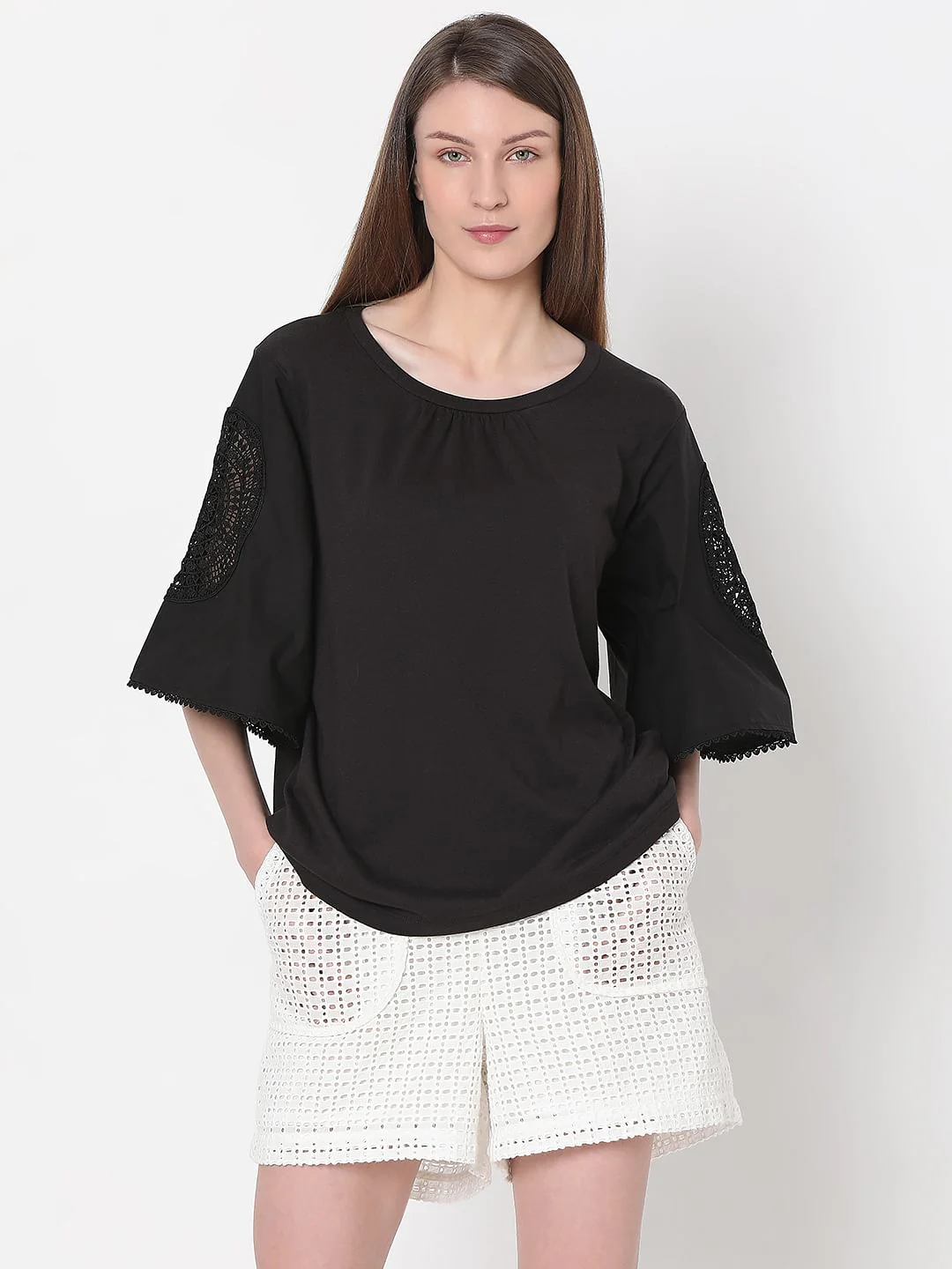 Black Lace Patch T-Shirt - Image 2