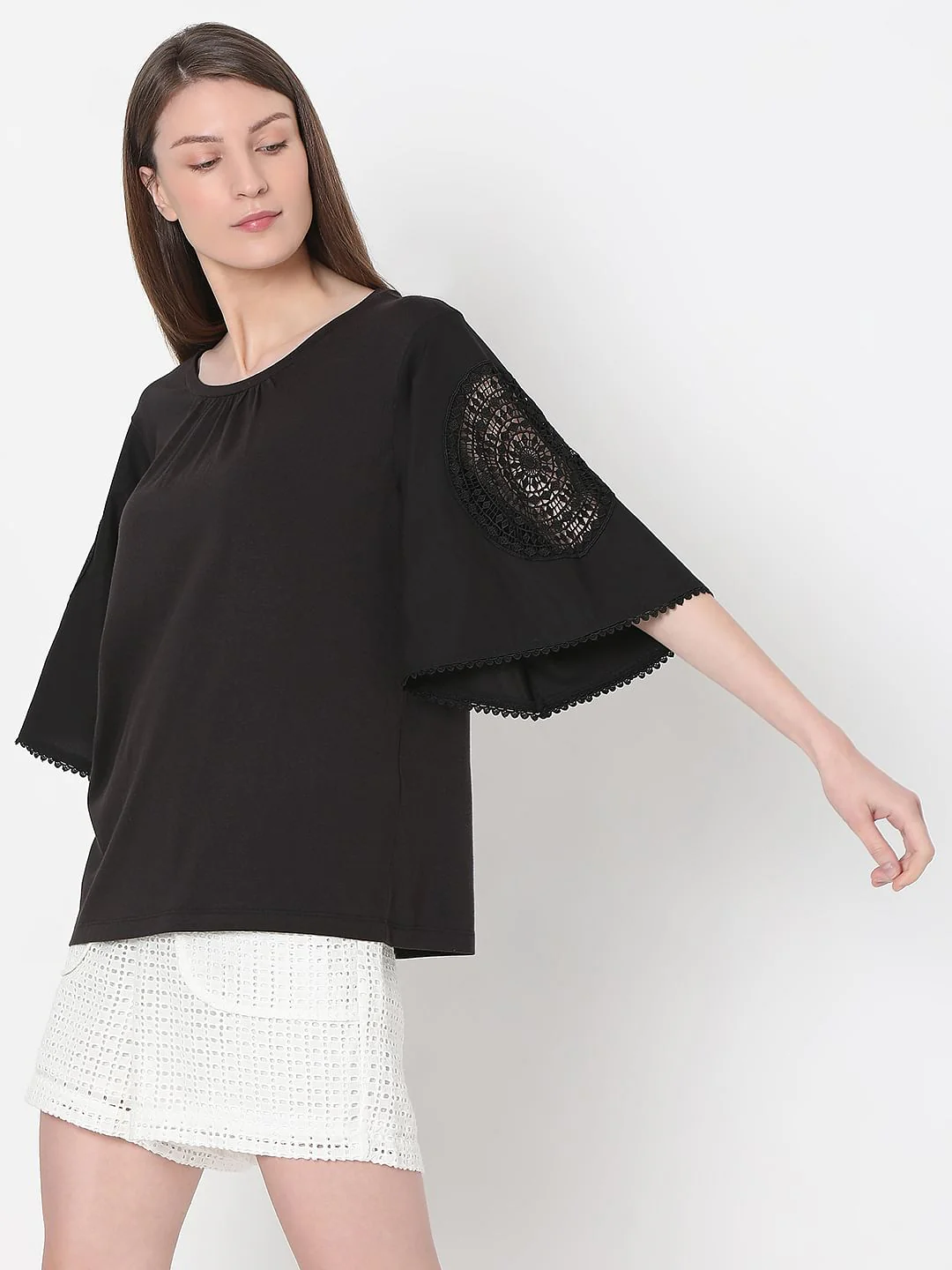 Black Lace Patch T-Shirt - Image 3