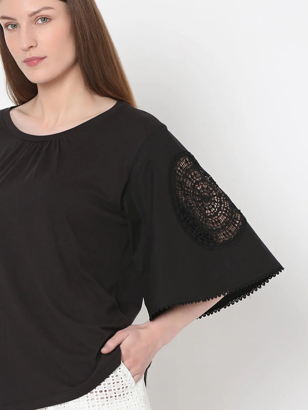 Black Lace Patch T-Shirt - Image 6
