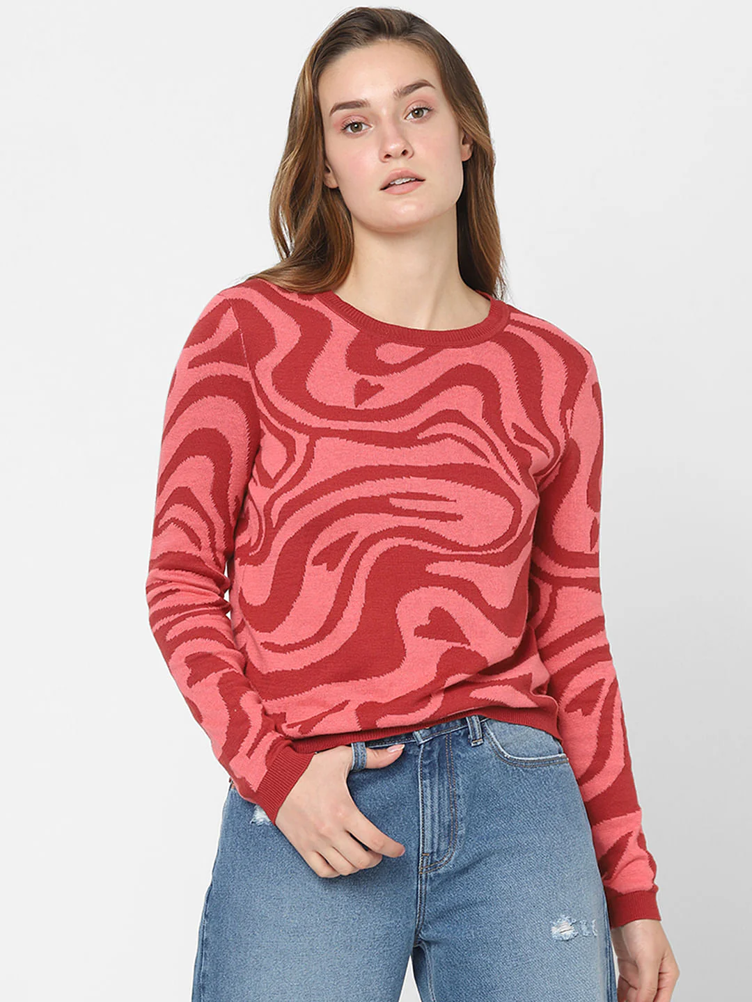 Pink Abstract Print Sweater - Image 2