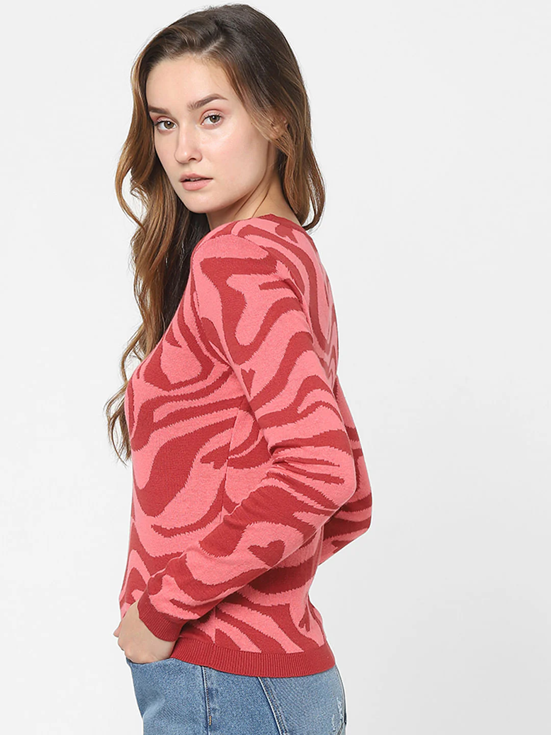 Pink Abstract Print Sweater - Image 3