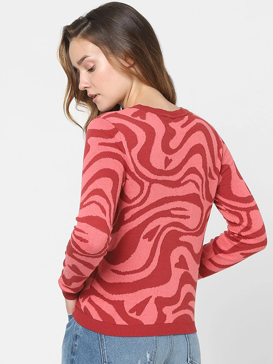 Pink Abstract Print Sweater - Image 4