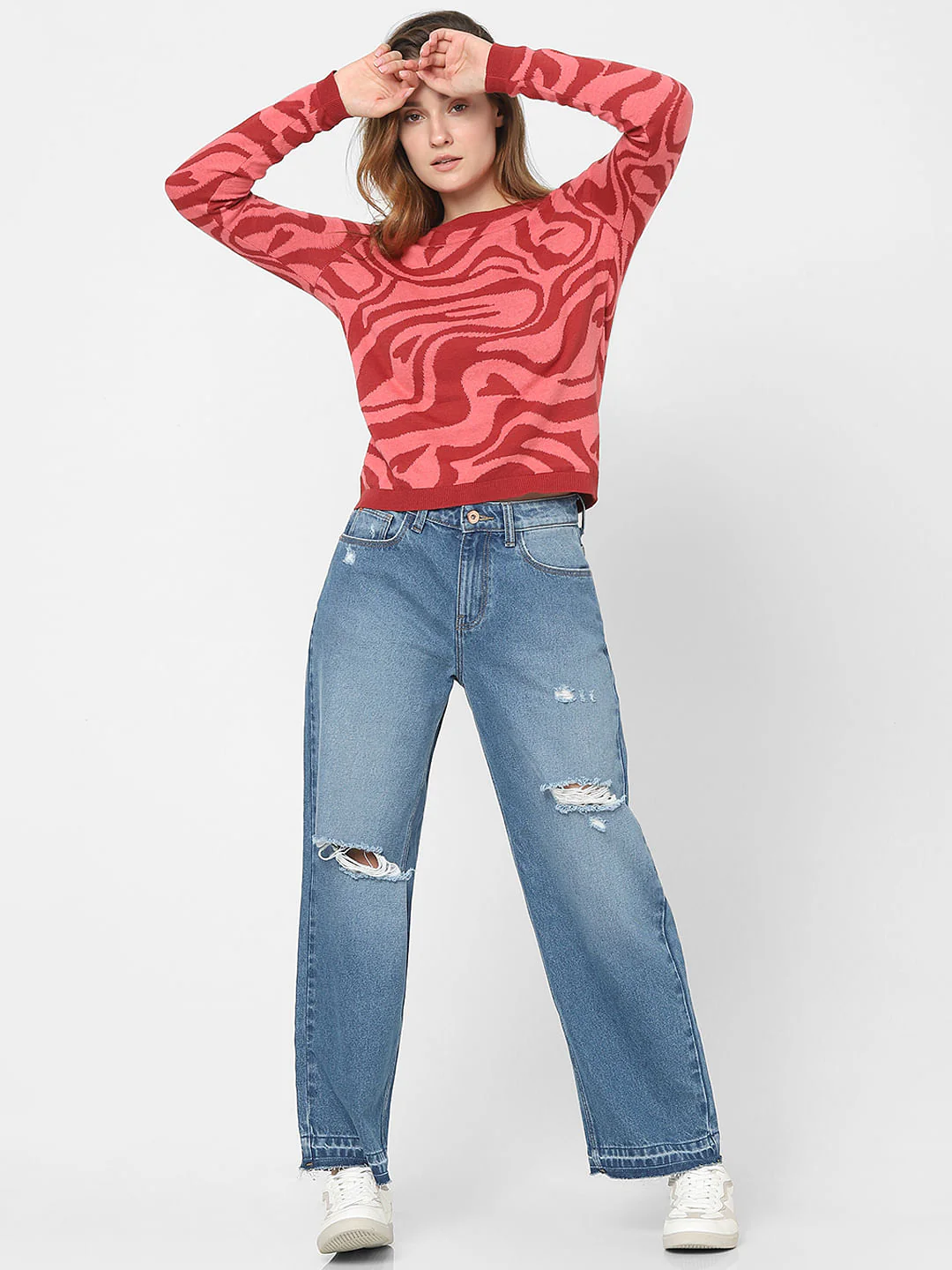 Pink Abstract Print Sweater - Image 5