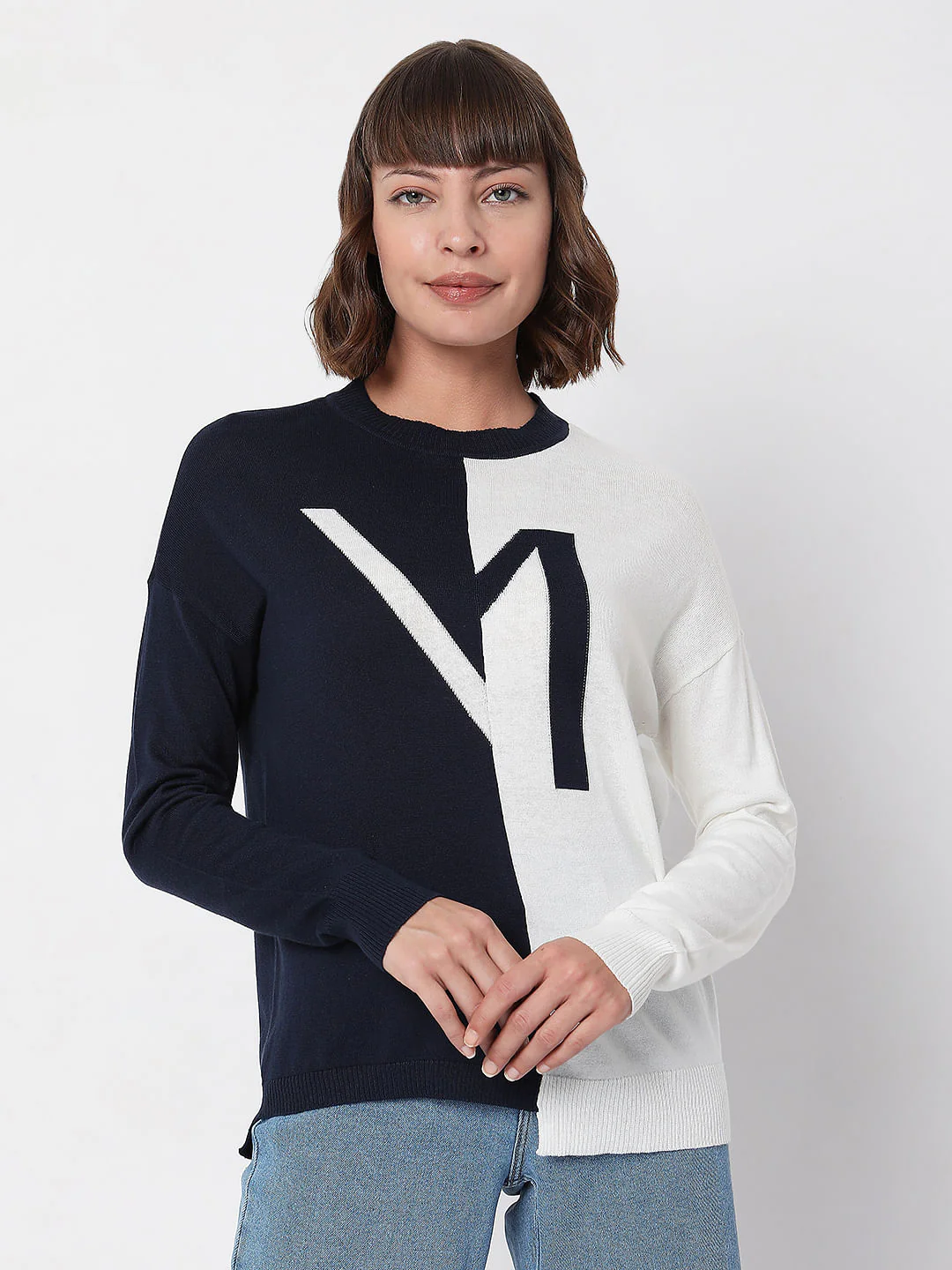 White Colourblocked Sweater - Image 2