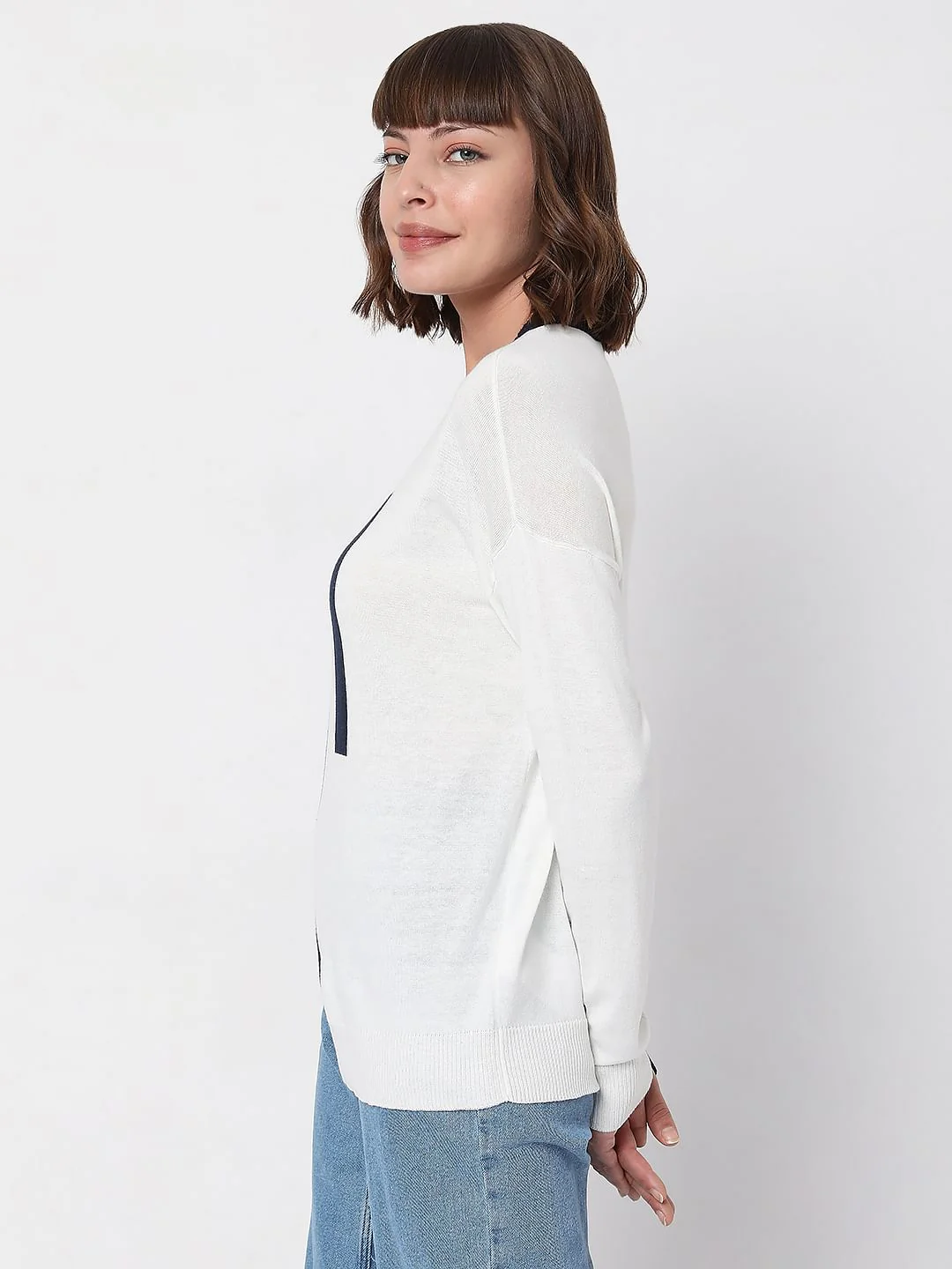 White Colourblocked Sweater - Image 3