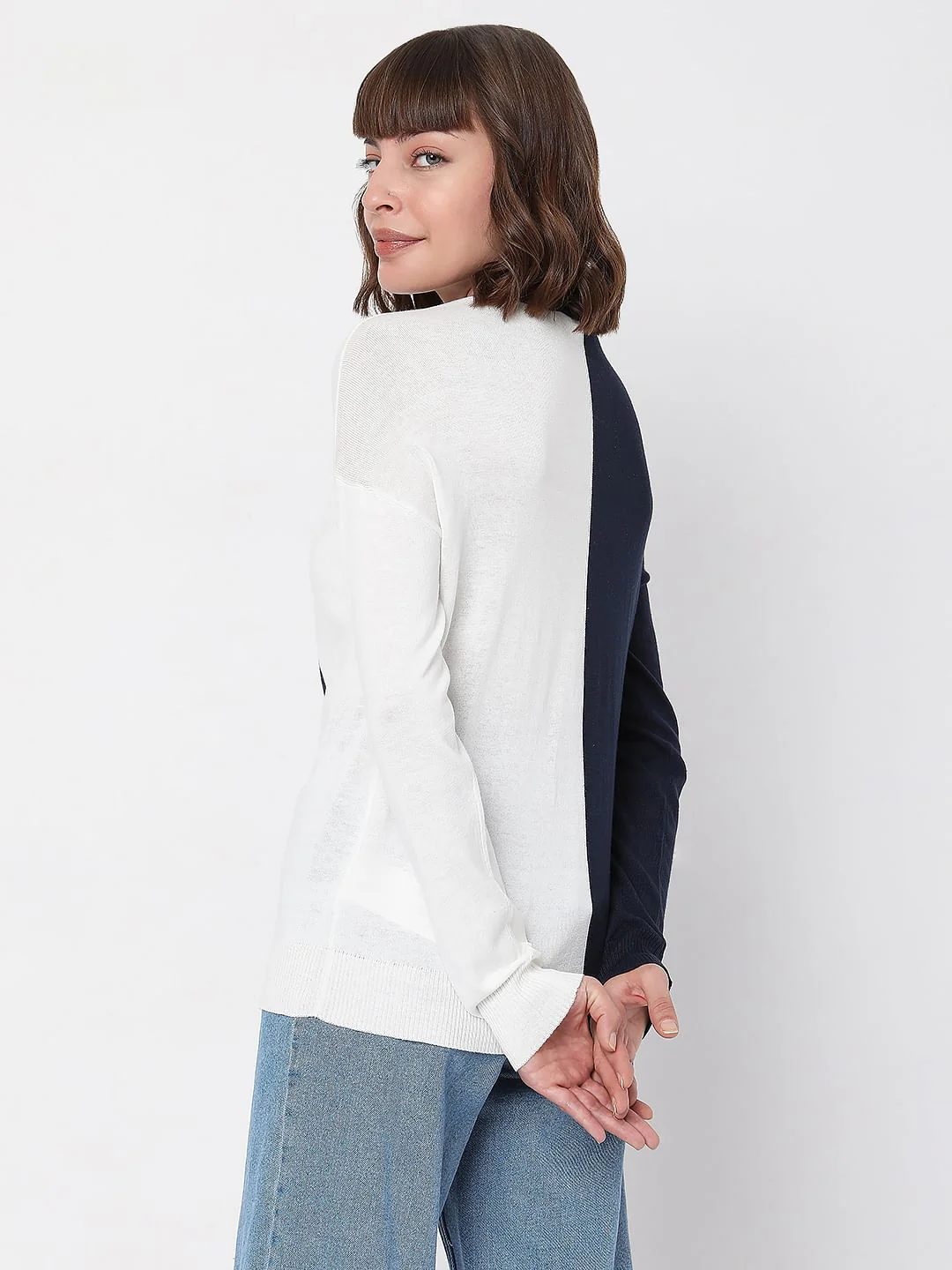 White Colourblocked Sweater - Image 4