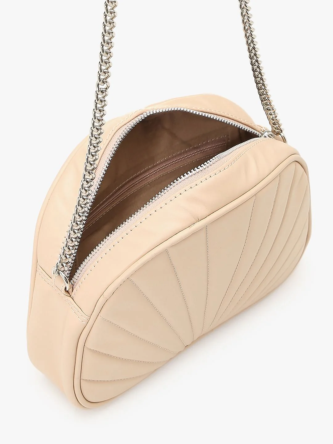 Beige Quilted Crossbody Bag - Image 6