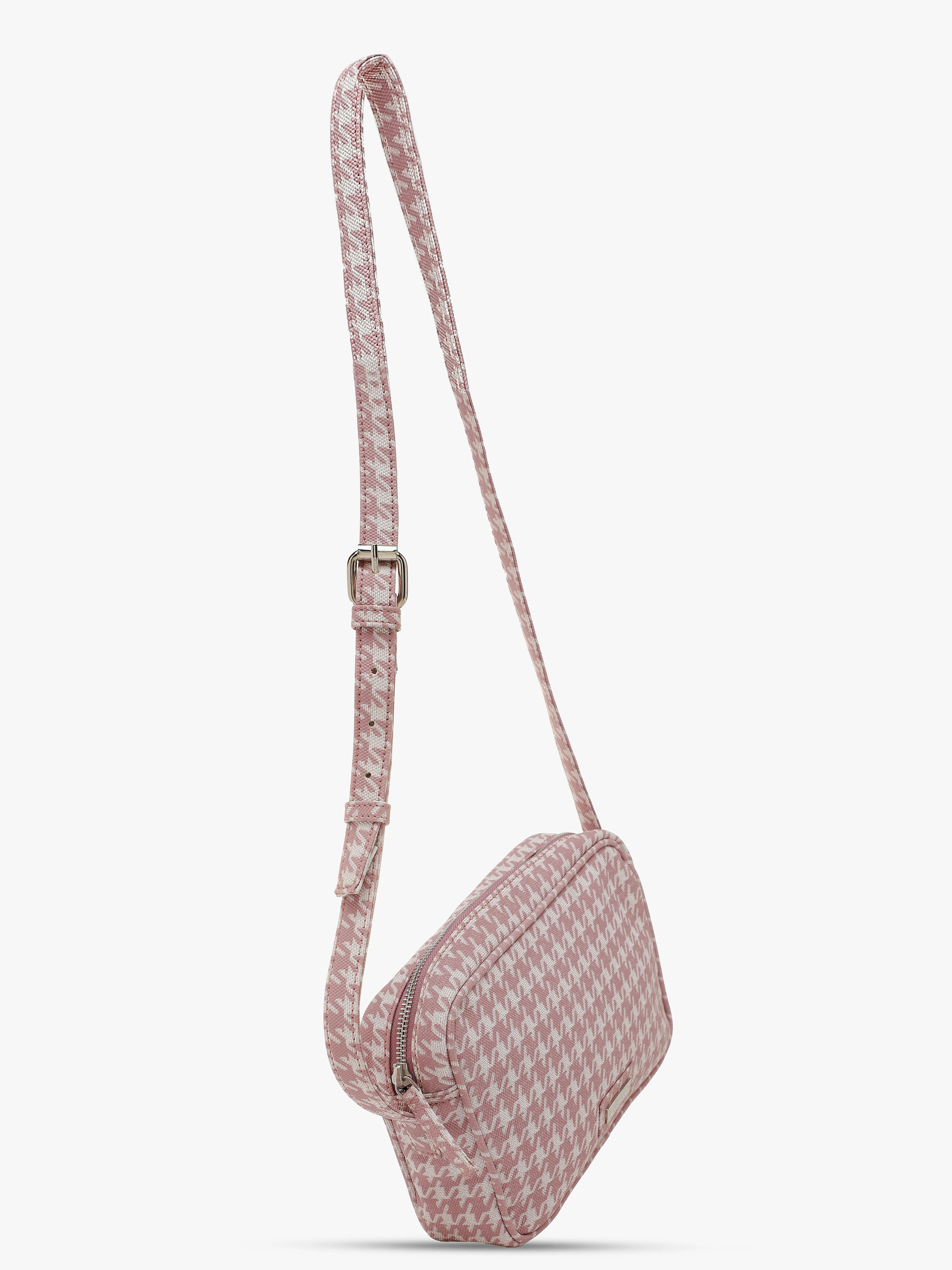 Pink Houndstooth Crossbody Bag - Image 3