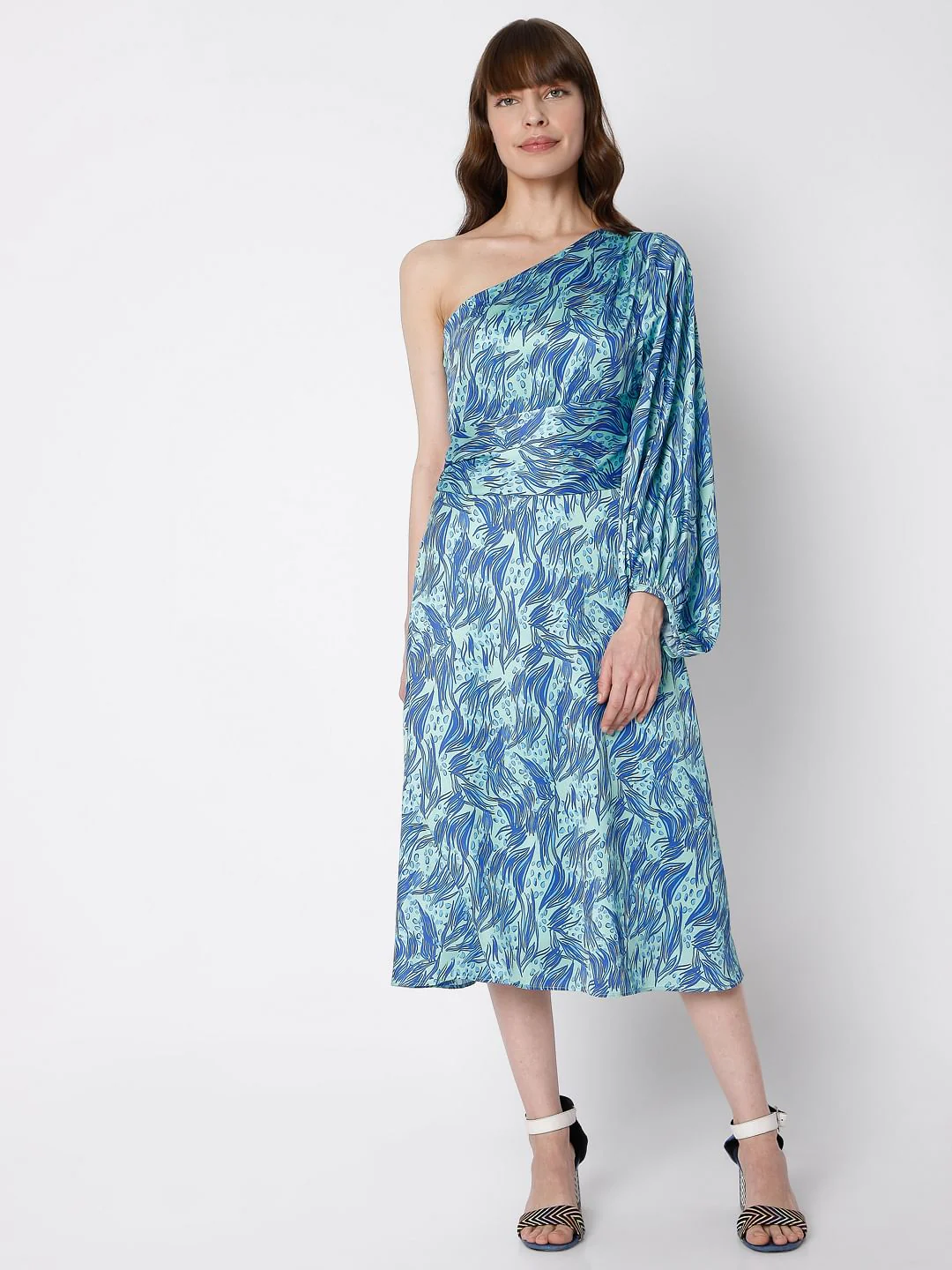 Blue Abstract Print Midi Dress - Image 2