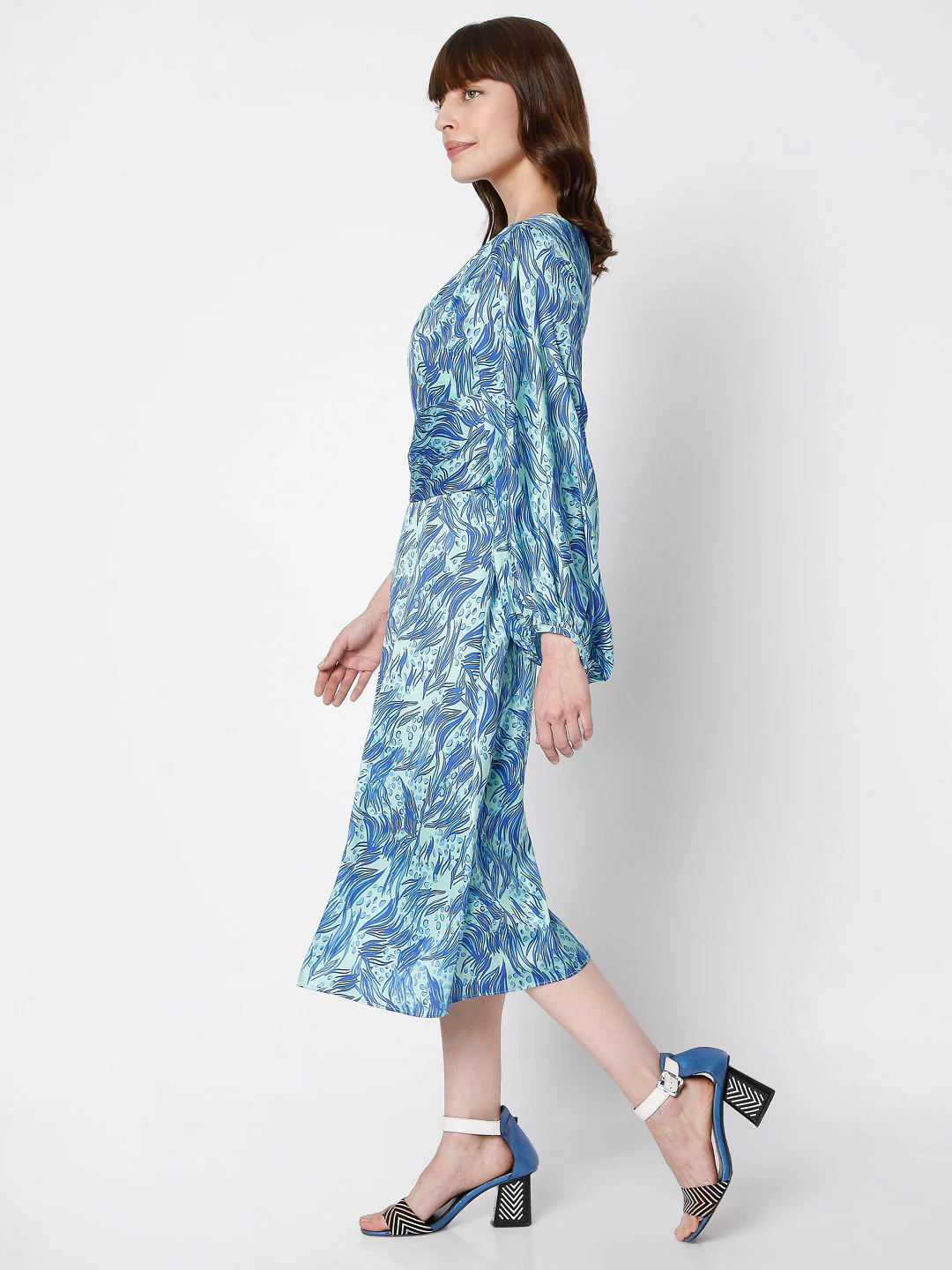 Blue Abstract Print Midi Dress - Image 3