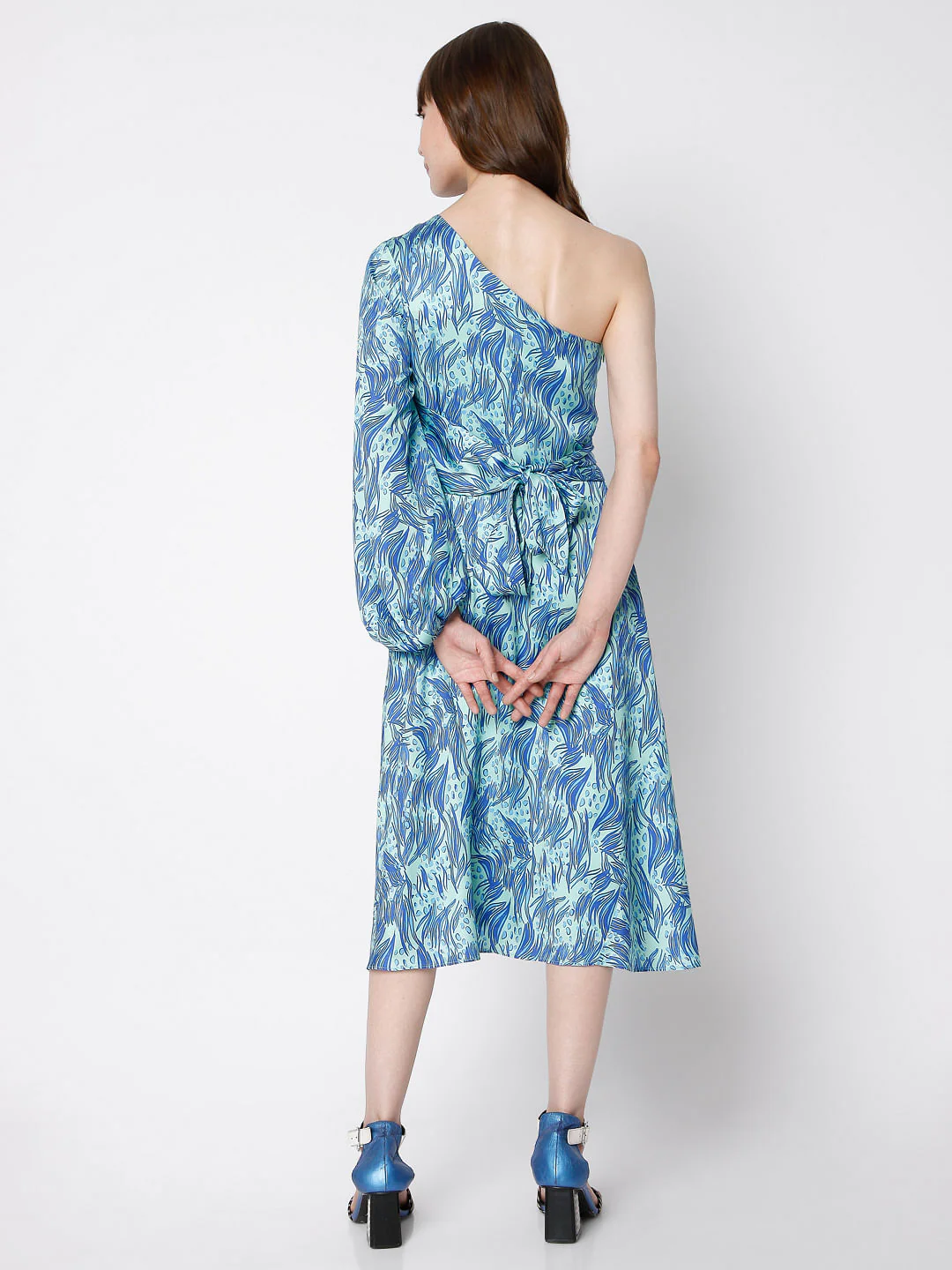Blue Abstract Print Midi Dress - Image 4