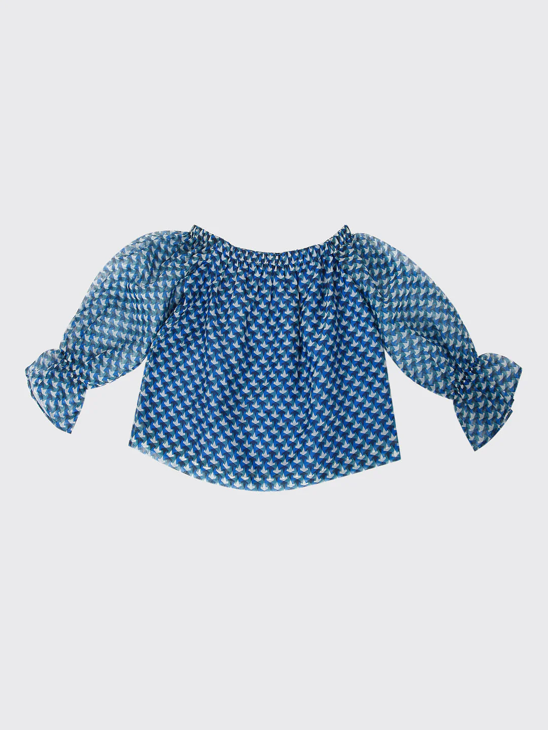 Blue Printed Off Shoulder Top - Image 6